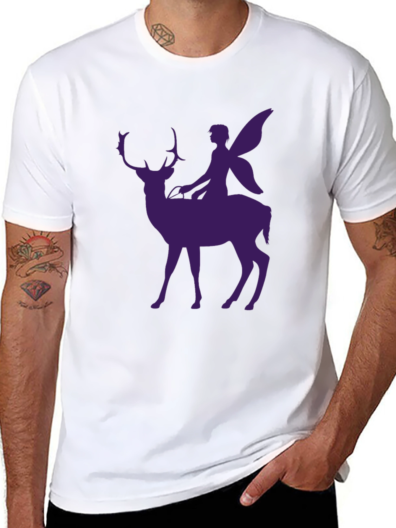 Fairy Riding Deer Graphic Tee - Black Casual Shirt