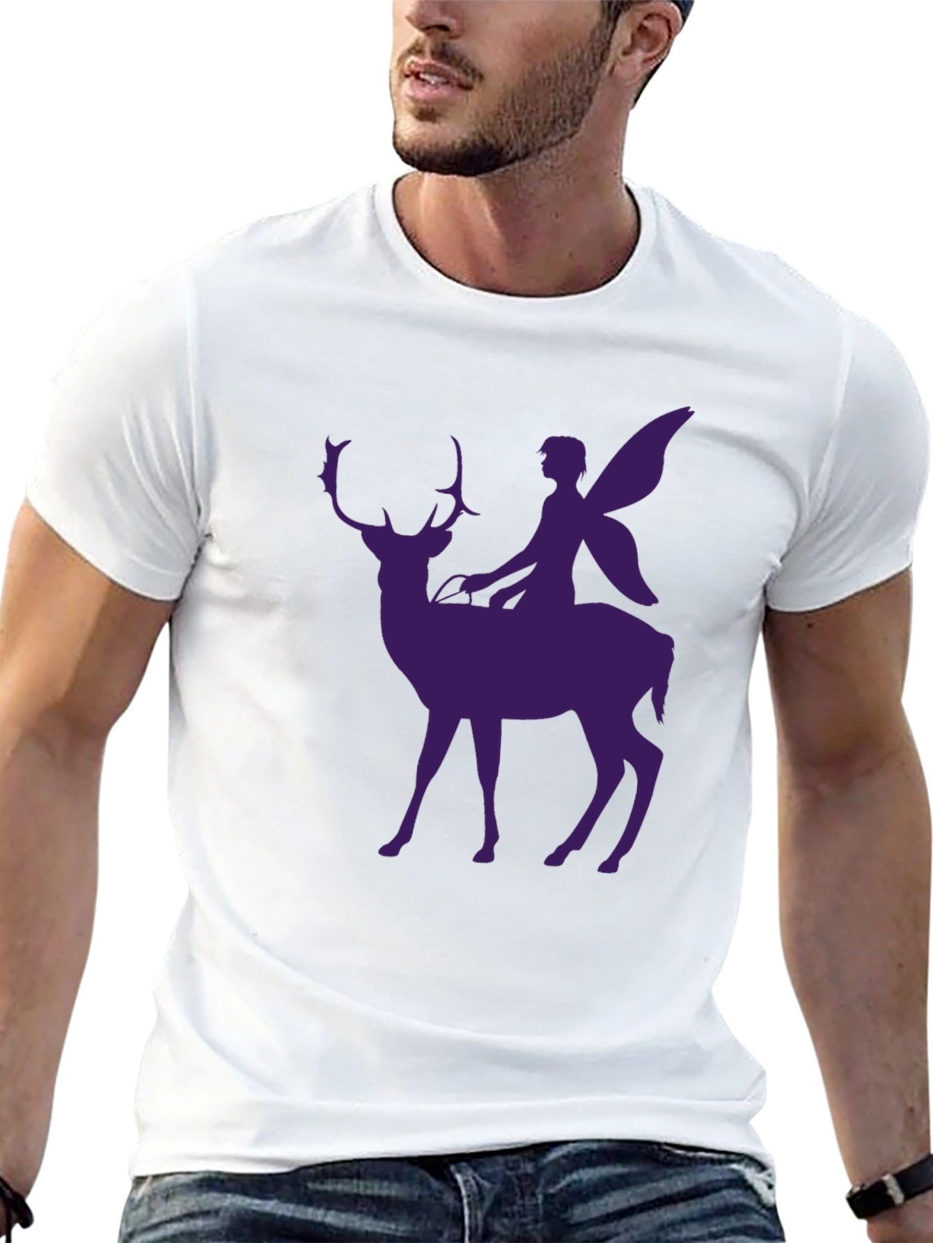 Fairy Riding Deer Graphic Tee - Black Casual Shirt