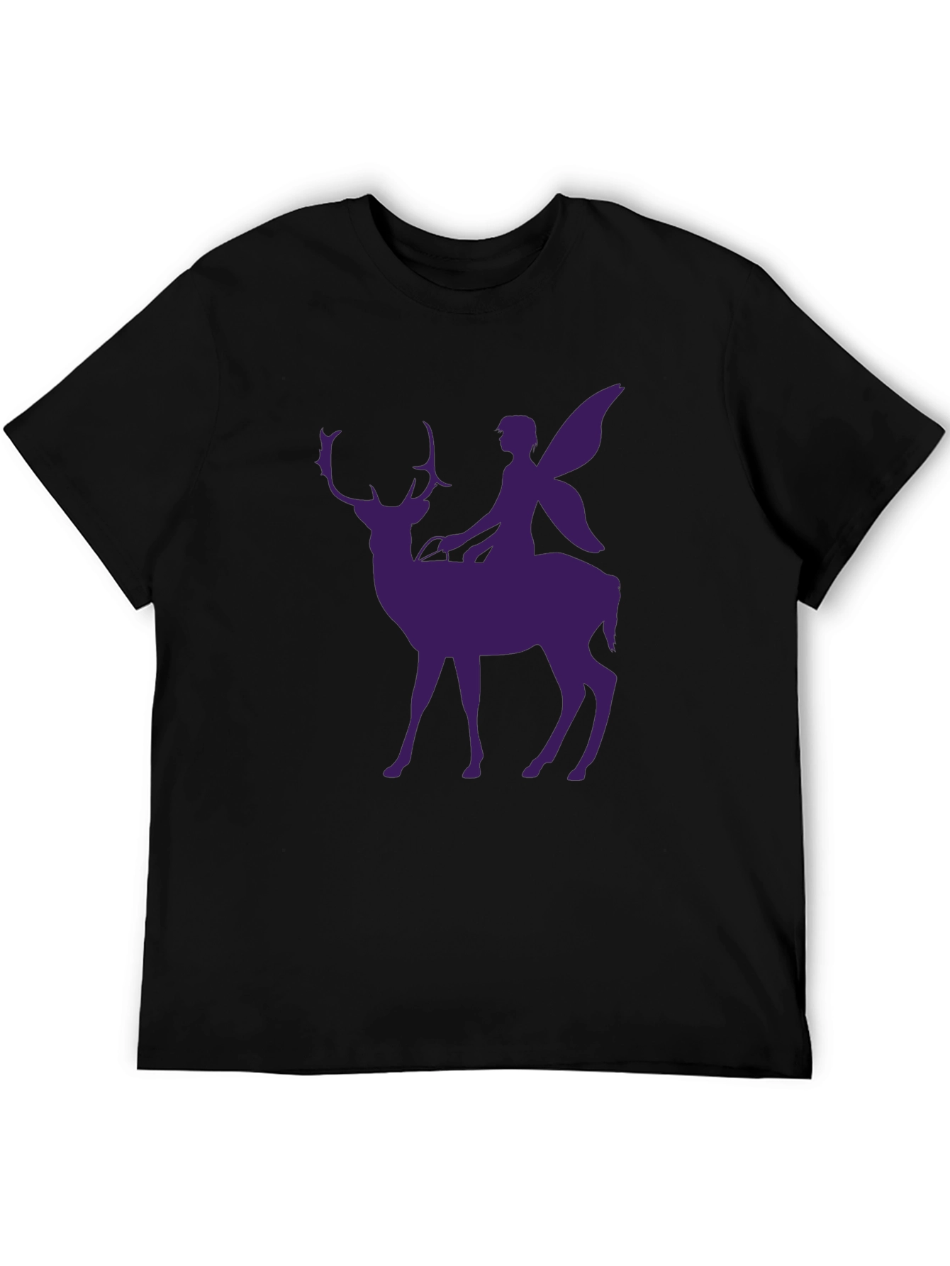 Fairy Riding Deer Graphic Tee - Black Casual Shirt