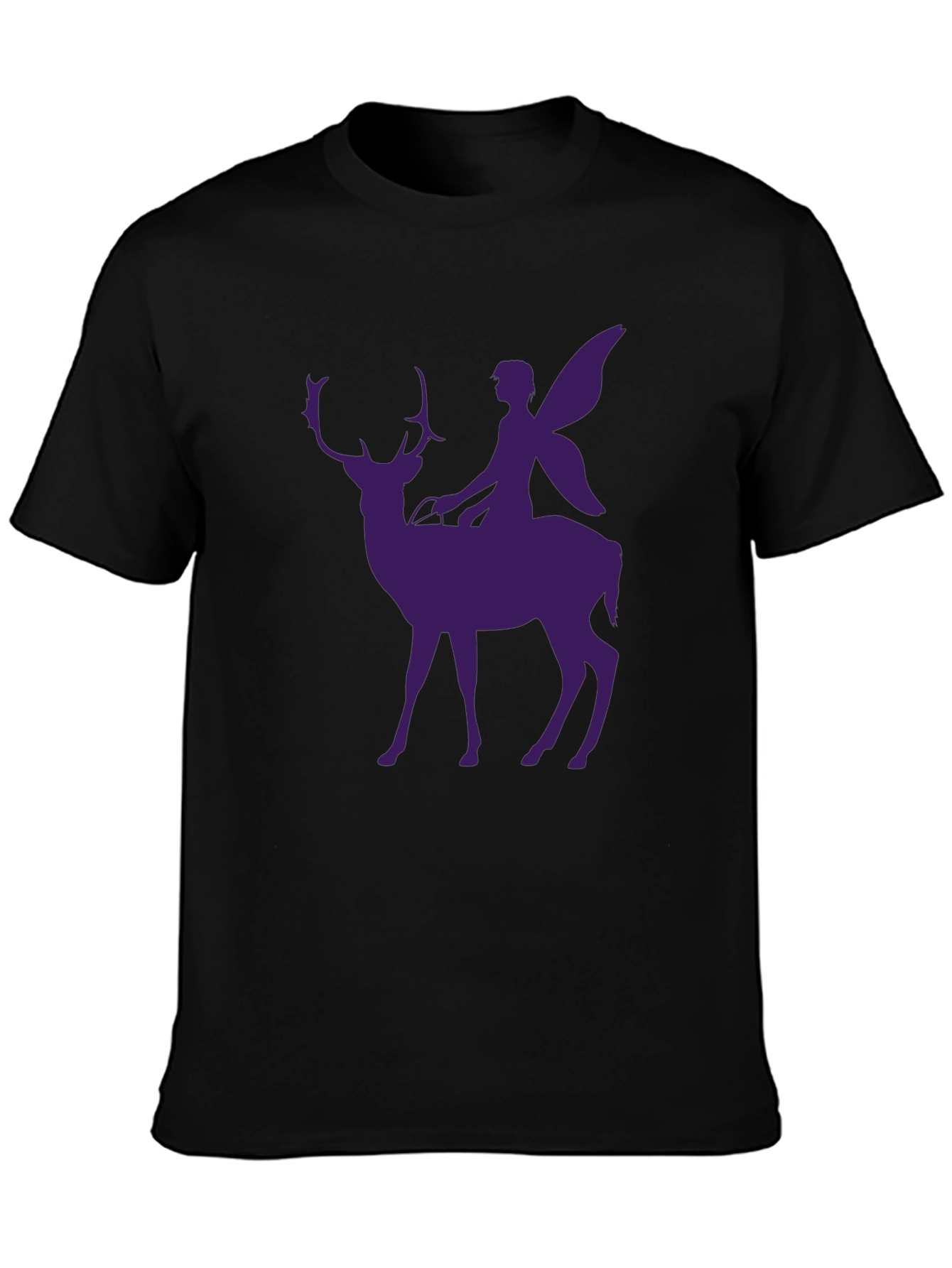 Fairy Riding Deer Graphic Tee - Black Casual Shirt
