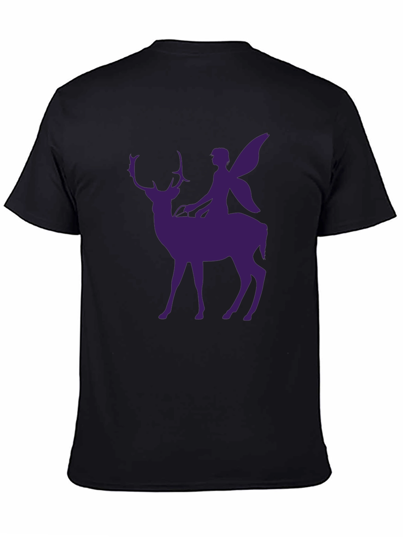 Fairy Riding Deer Graphic Tee - Black Casual Shirt