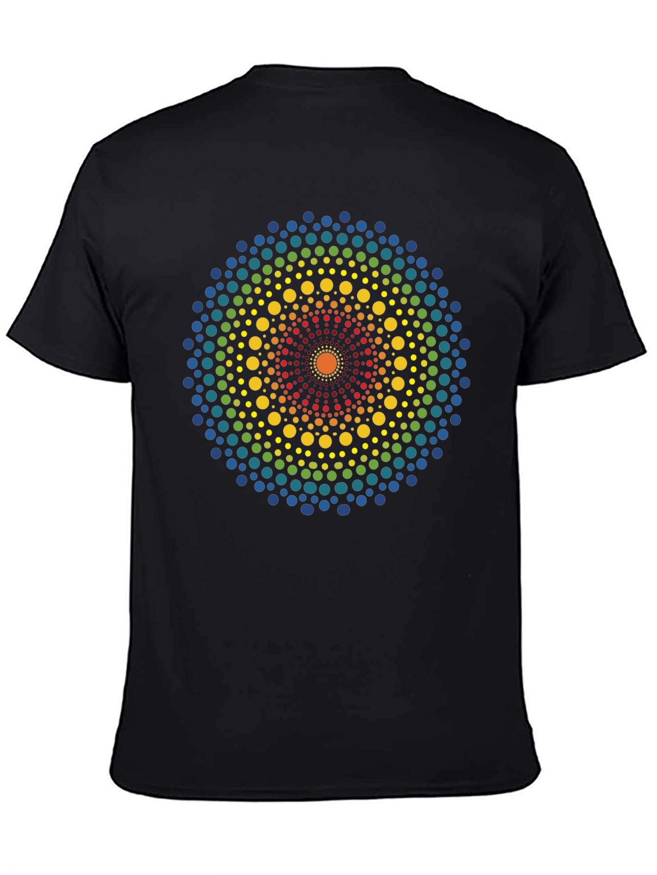 Rainbow Dot Mandala Black T-Shirt