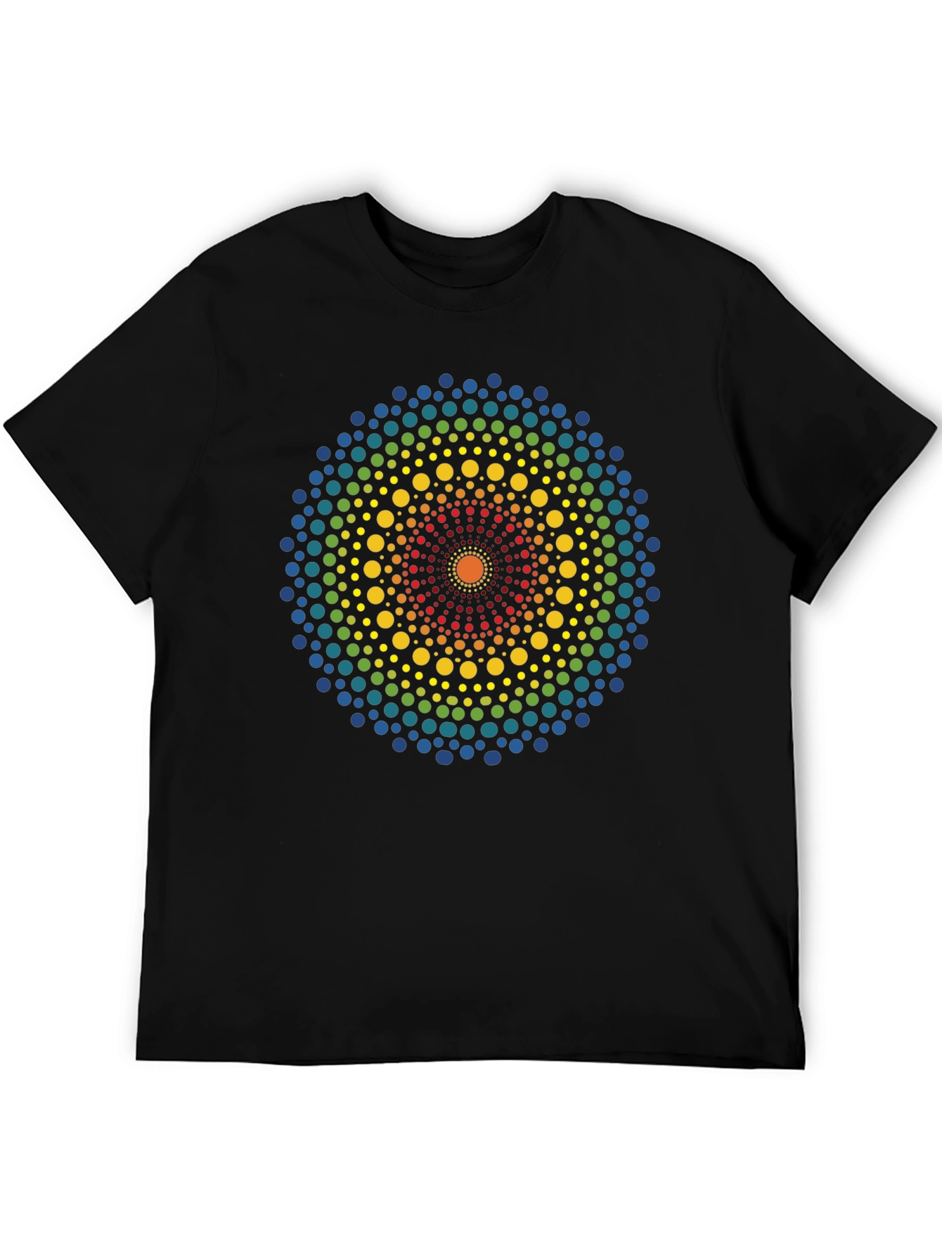 Rainbow Dot Mandala Black T-Shirt