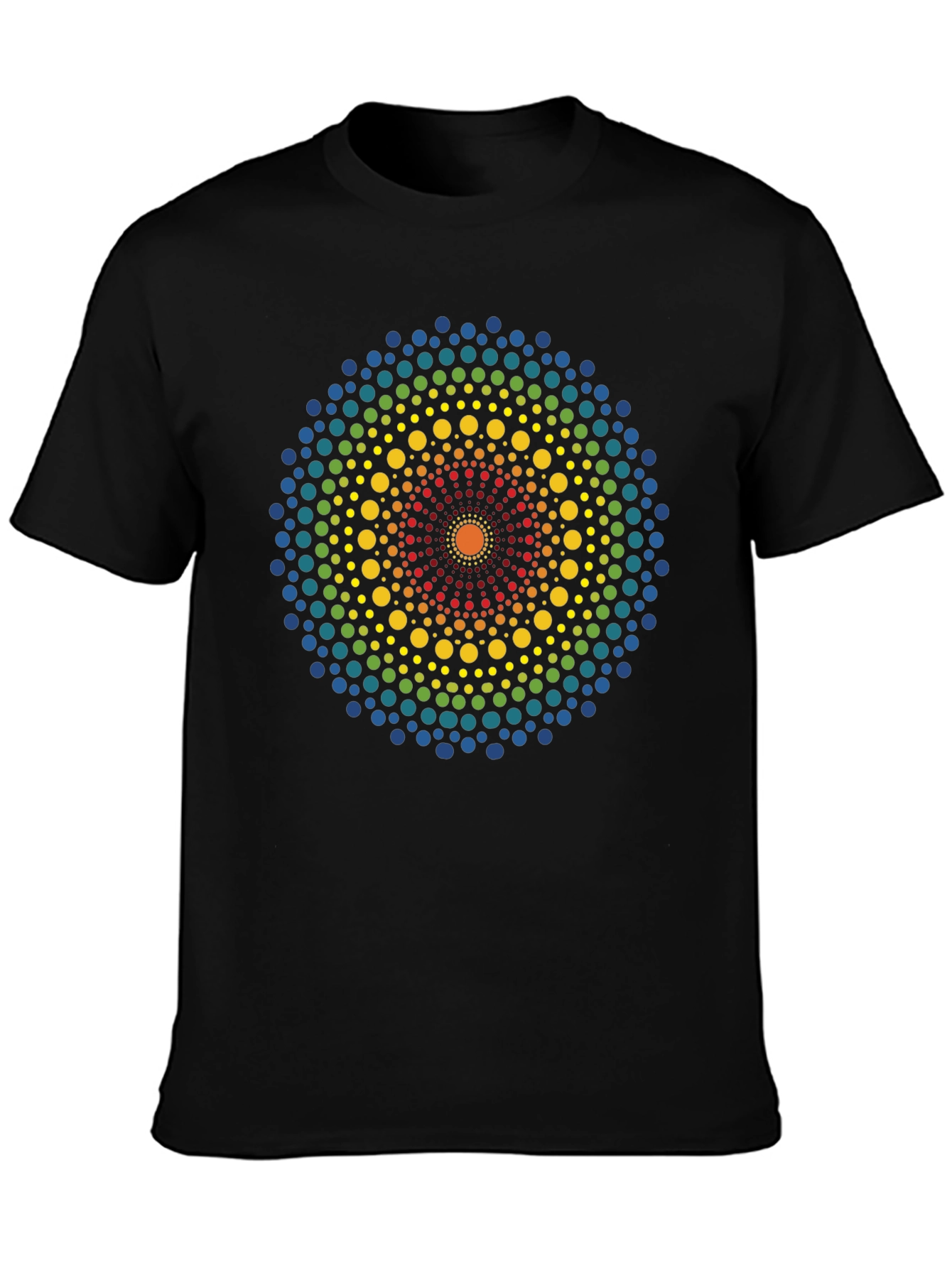 Rainbow Dot Mandala Black T-Shirt