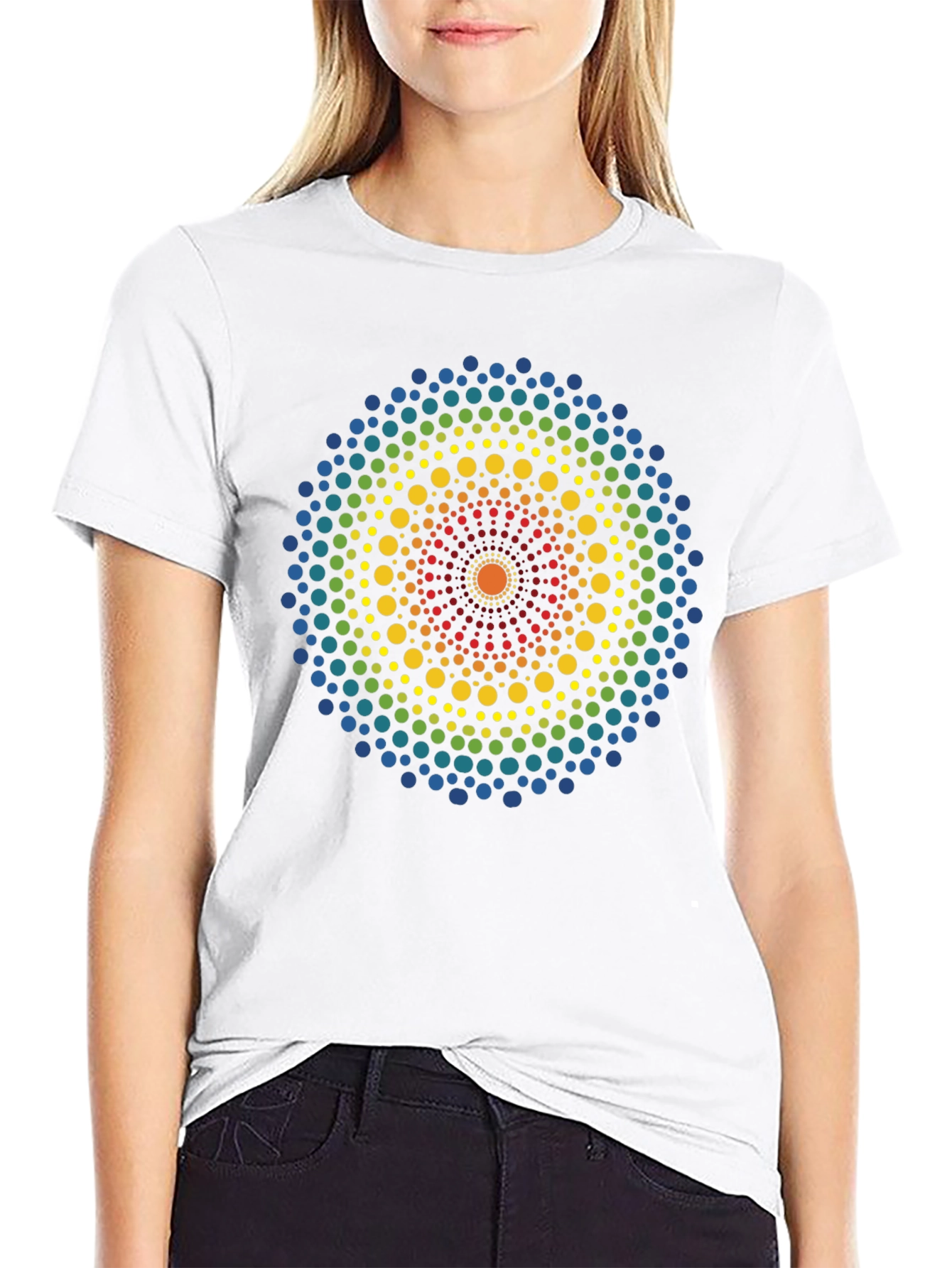 Rainbow Dot Mandala Black T-Shirt