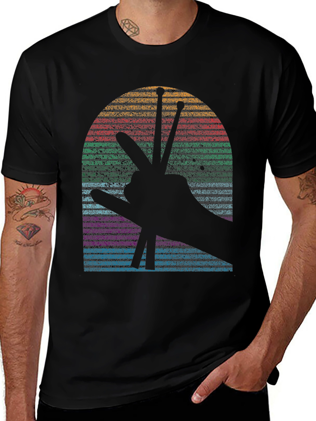 Retro Drummer Sunset Graphic Tee
