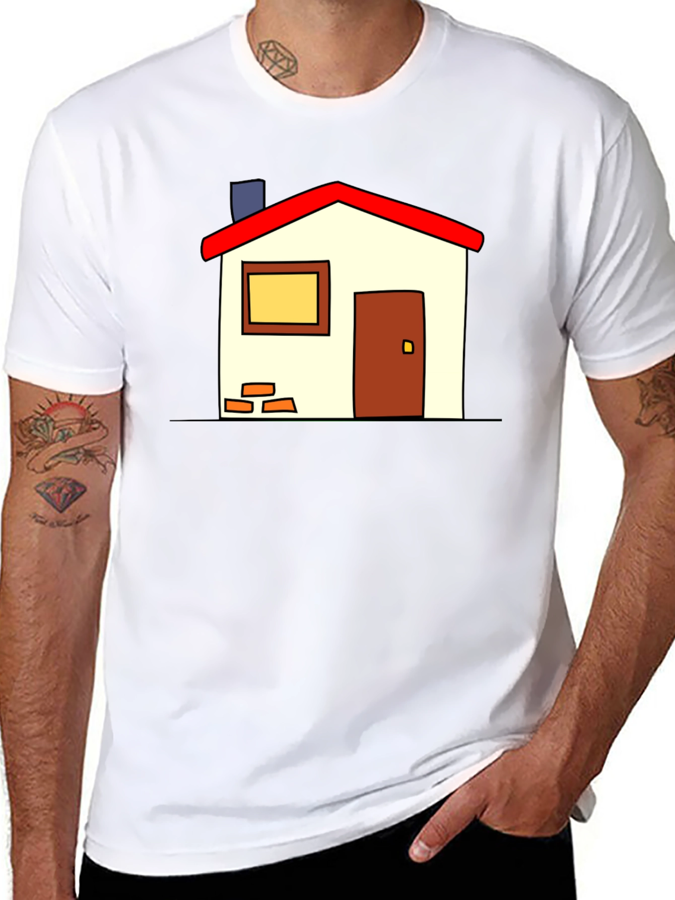 Cartoon House Graphic T-Shirt - Black Casual Tee
