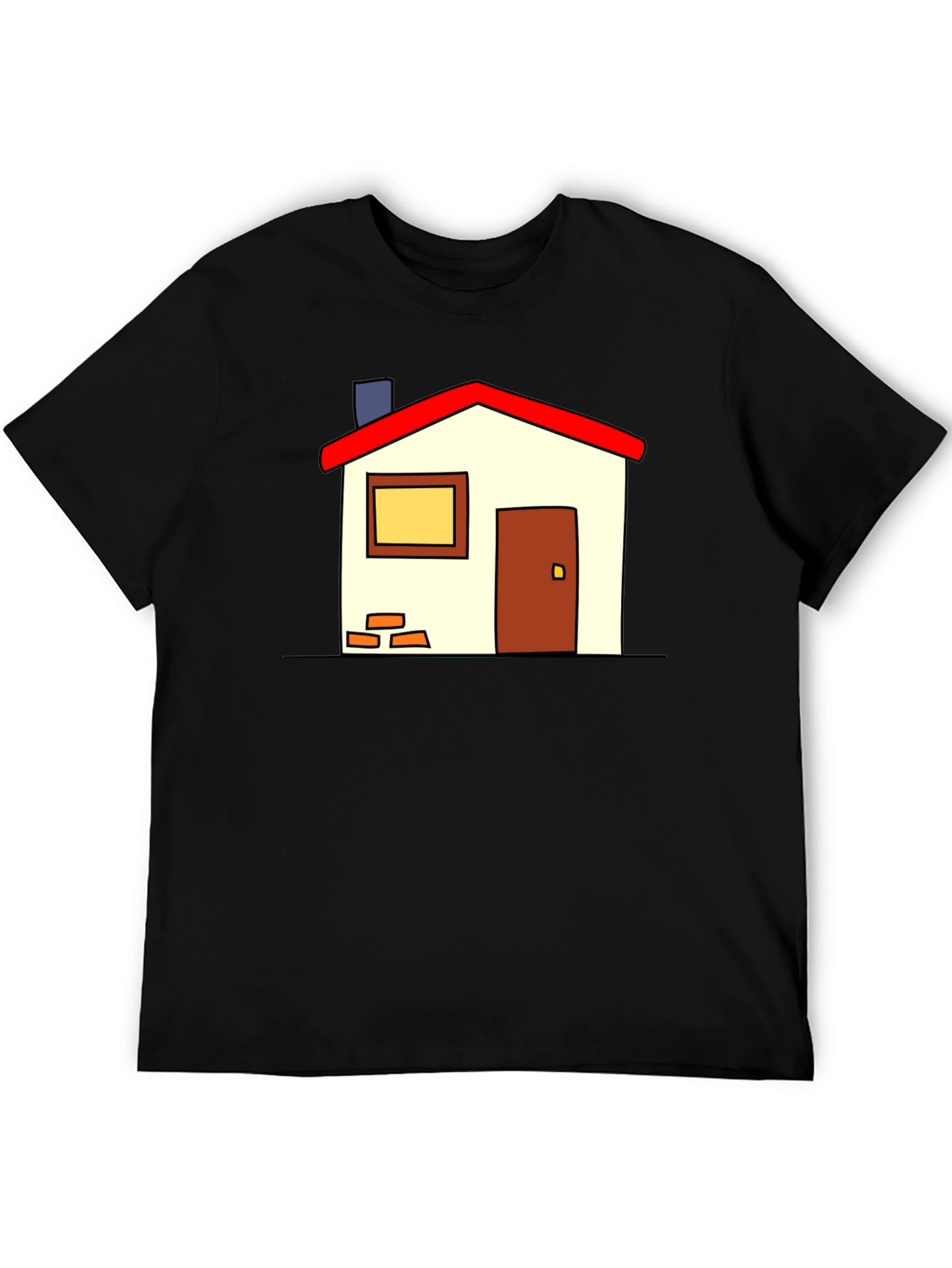 Cartoon House Graphic T-Shirt - Black Casual Tee