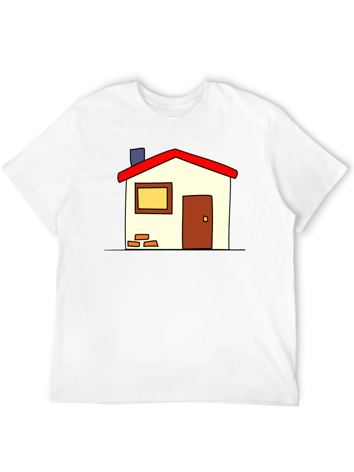 Cartoon House Graphic T-Shirt - Black Casual Tee