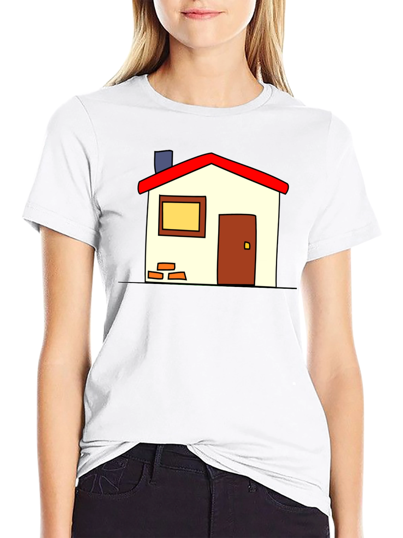 Cartoon House Graphic T-Shirt - Black Casual Tee