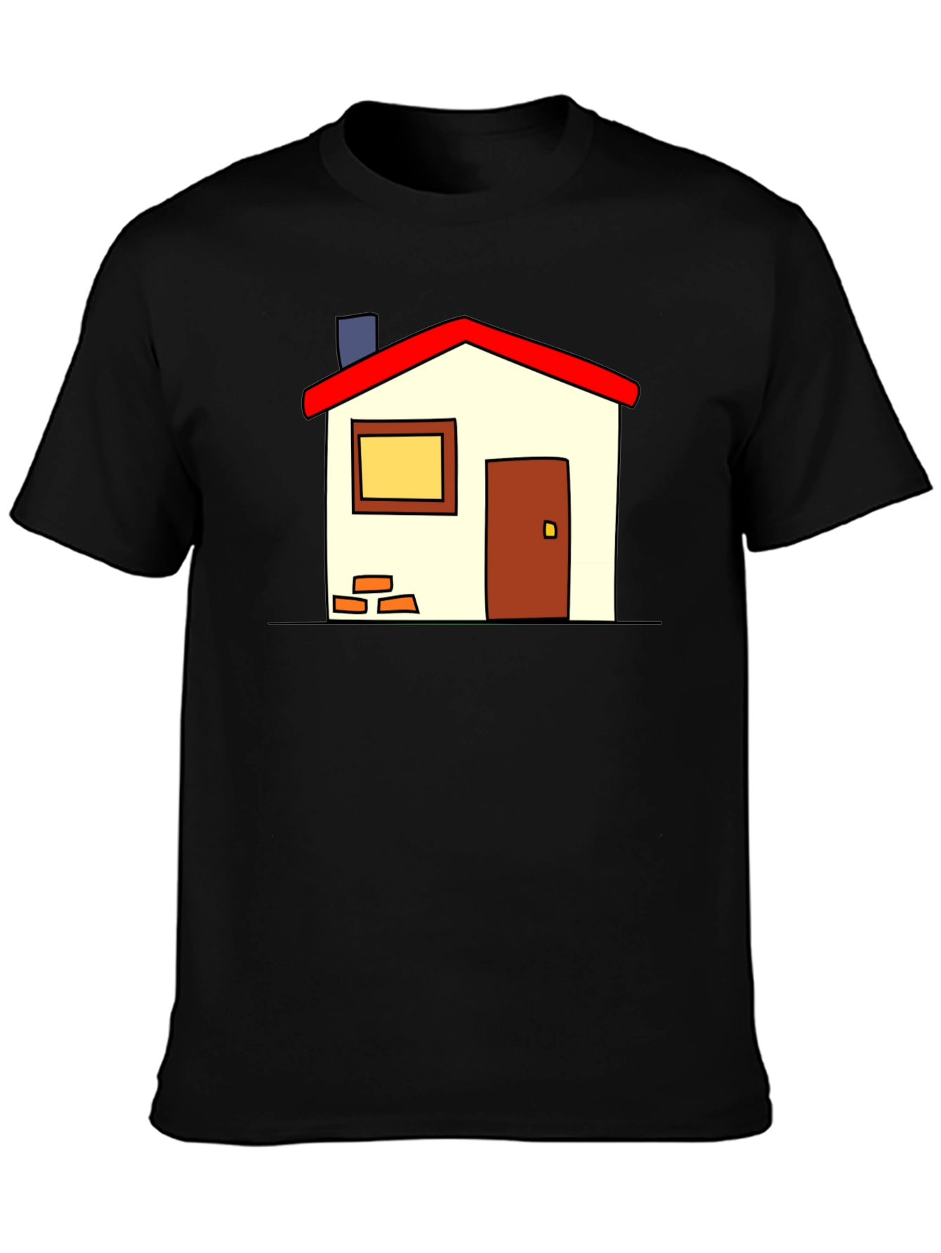 Cartoon House Graphic T-Shirt - Black Casual Tee