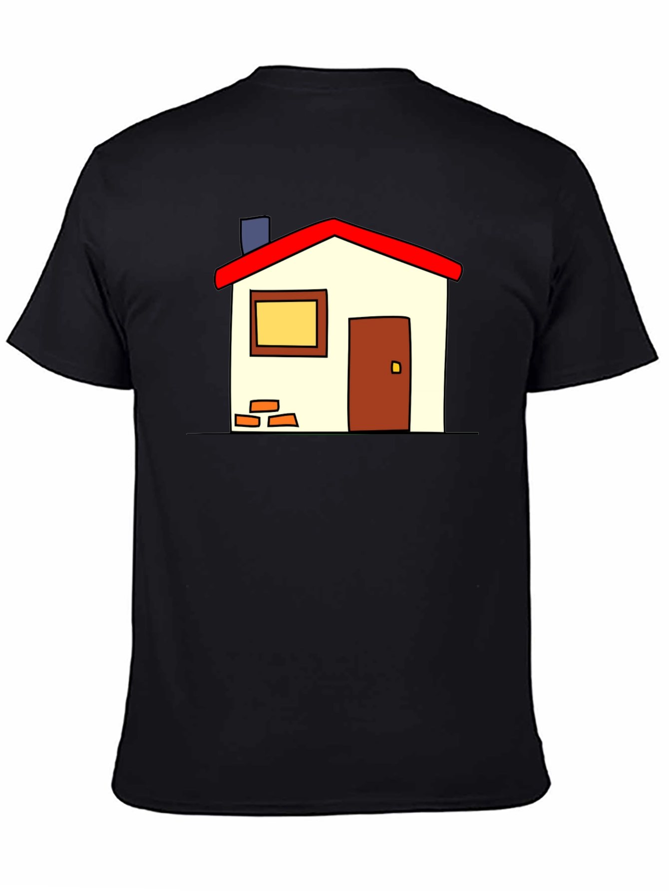 Cartoon House Graphic T-Shirt - Black Casual Tee