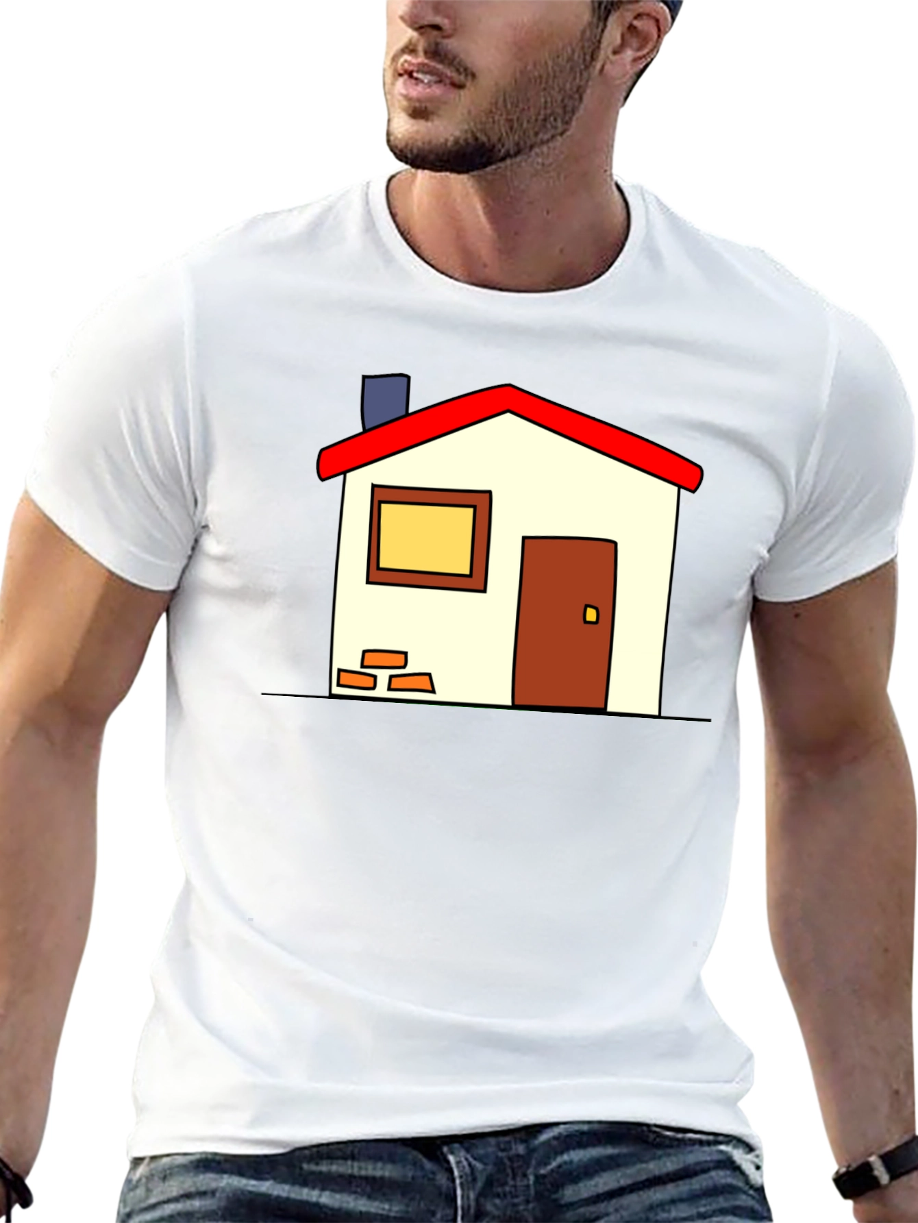Cartoon House Graphic T-Shirt - Black Casual Tee