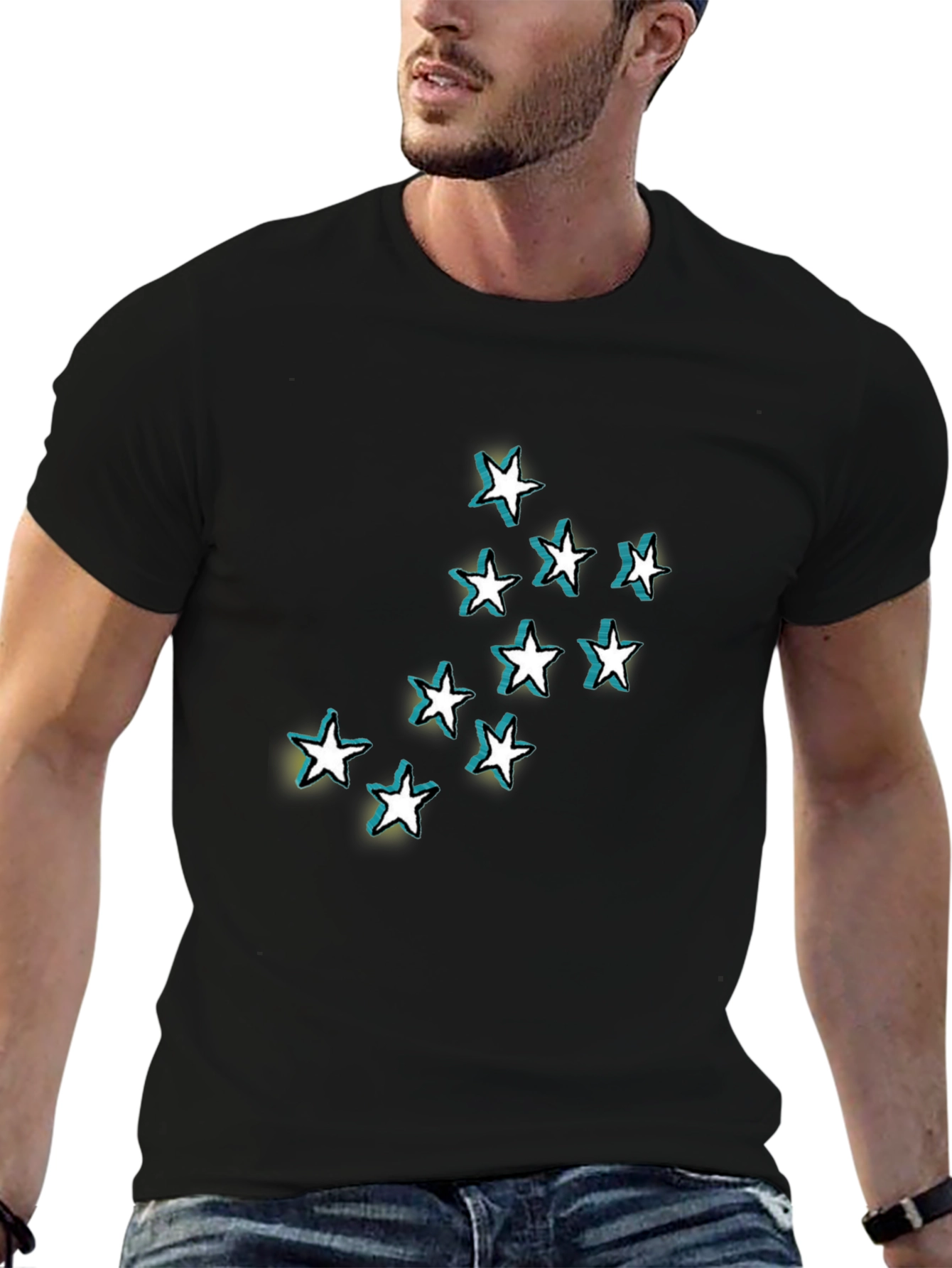 Stars Graphic Black T-Shirt for Men