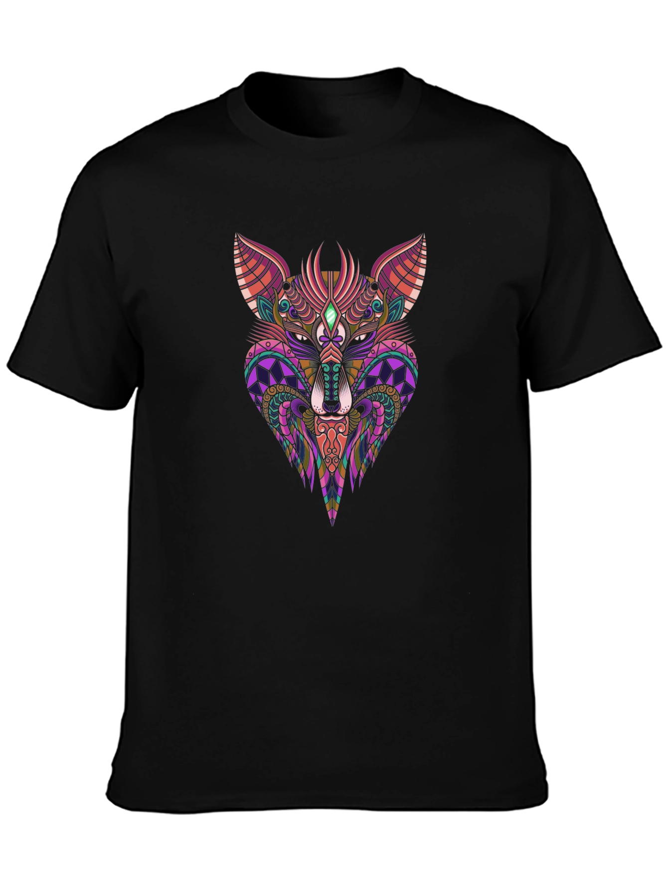 Abstract Fox Graphic Print Black T-Shirt