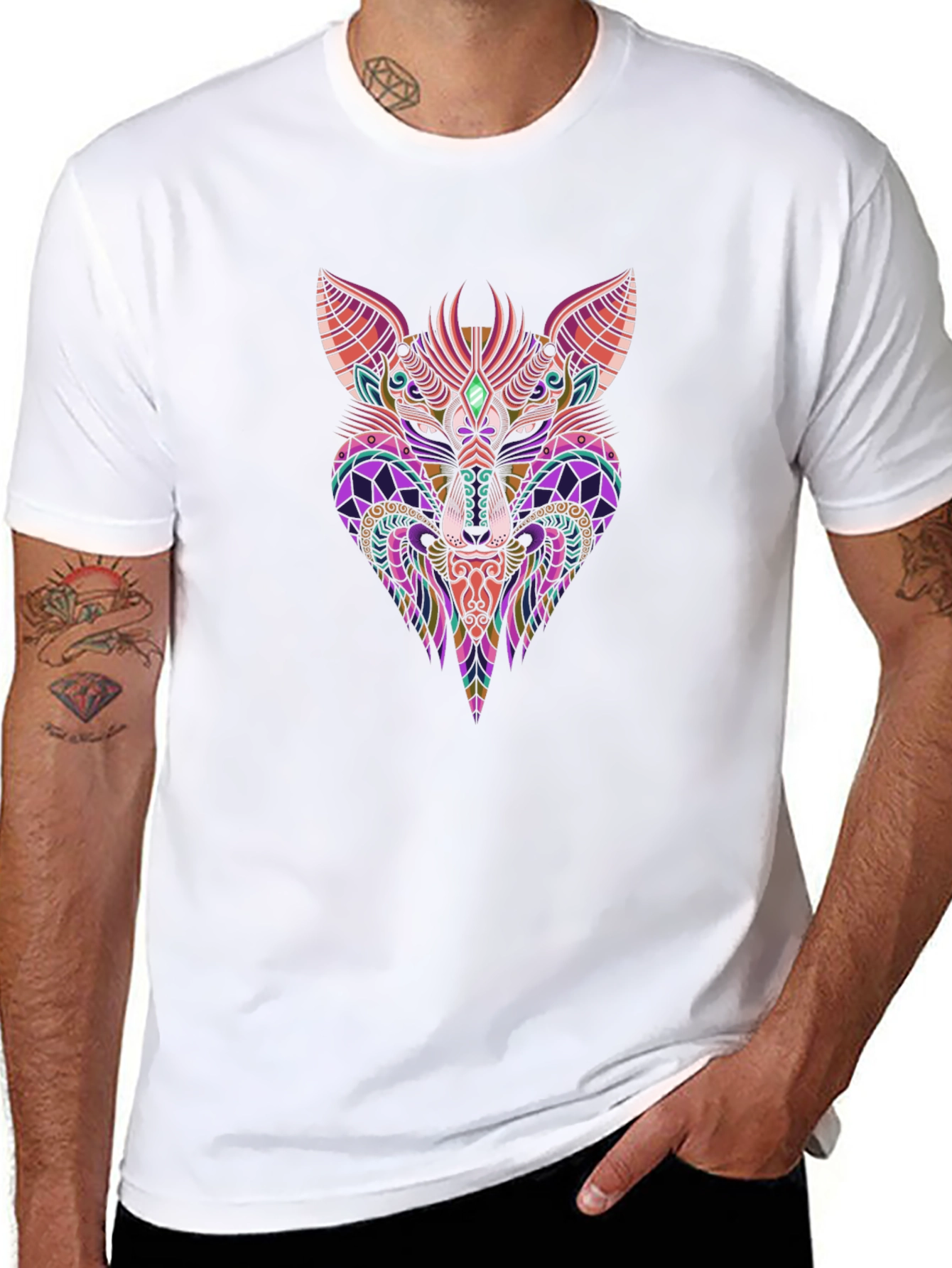 Abstract Fox Graphic Print Black T-Shirt