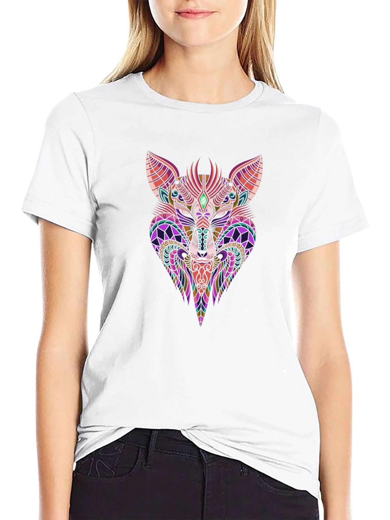 Abstract Fox Graphic Print Black T-Shirt