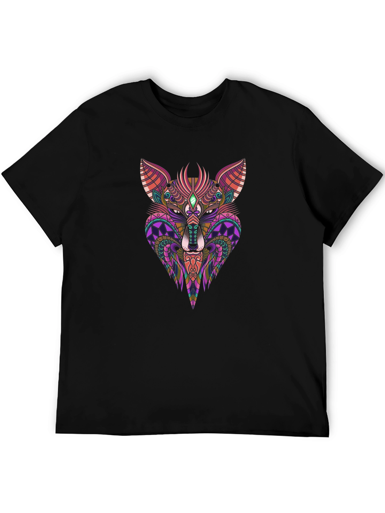 Abstract Fox Graphic Print Black T-Shirt