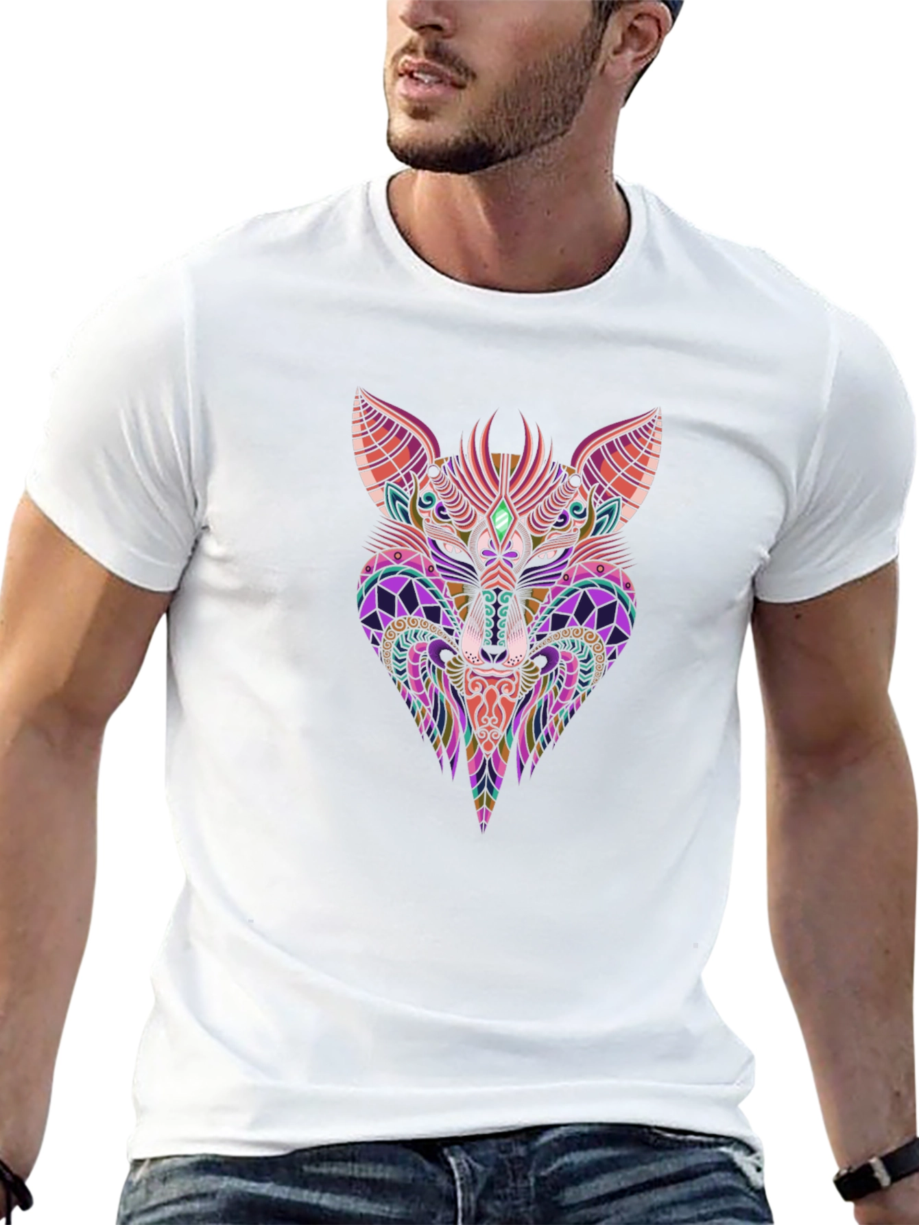 Abstract Fox Graphic Print Black T-Shirt