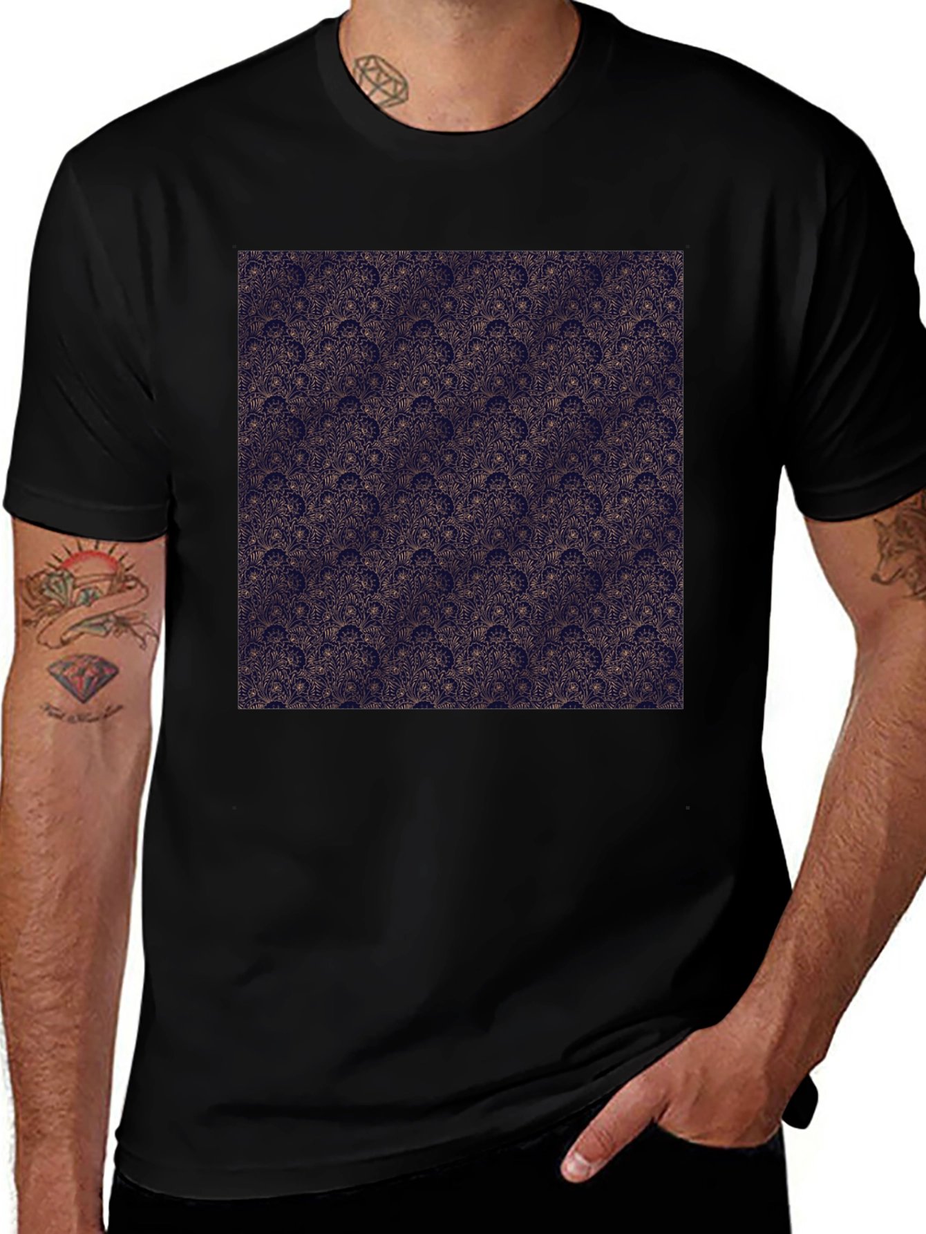 Patterned Print Black T-Shirt