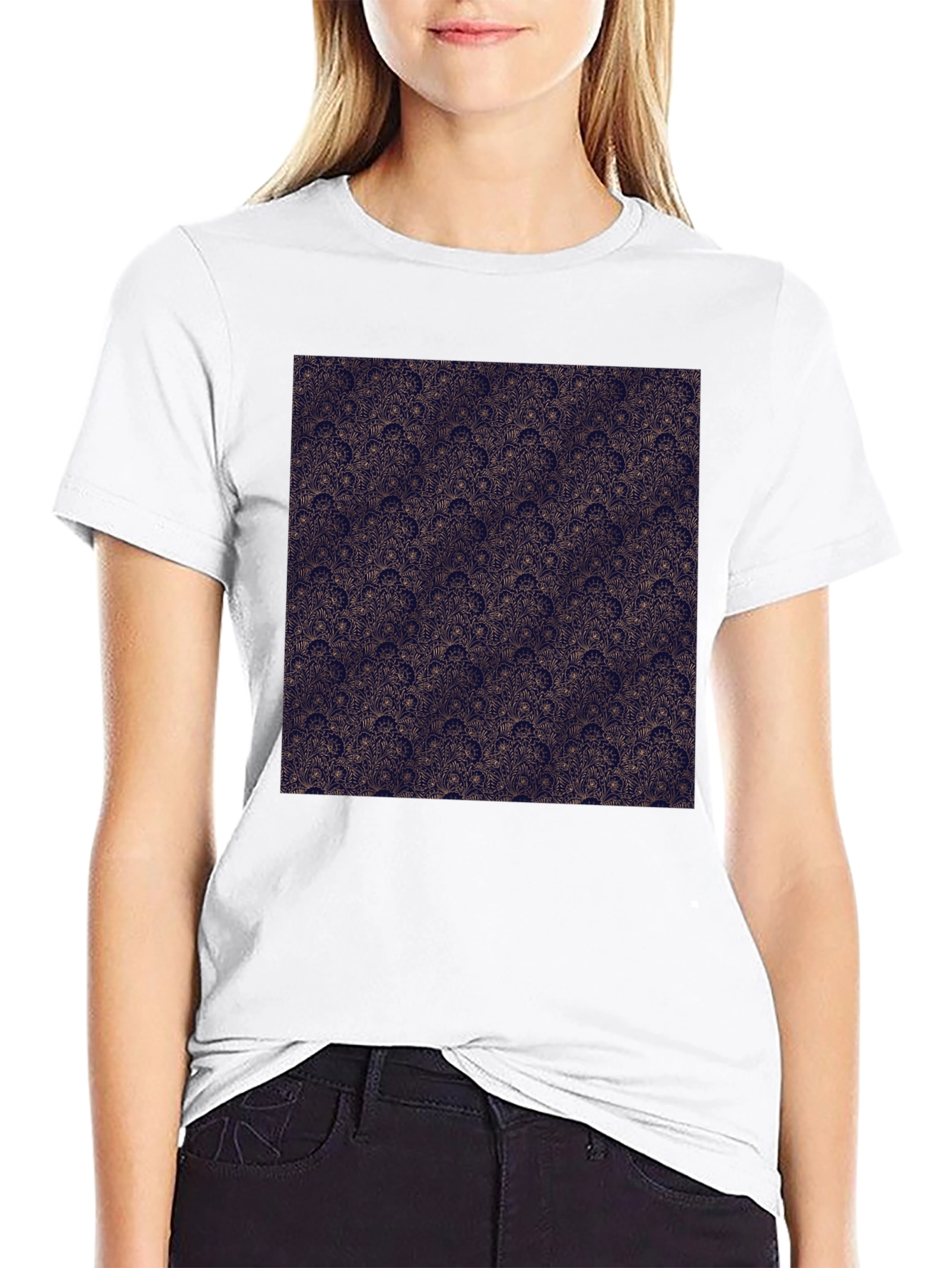 Patterned Print Black T-Shirt