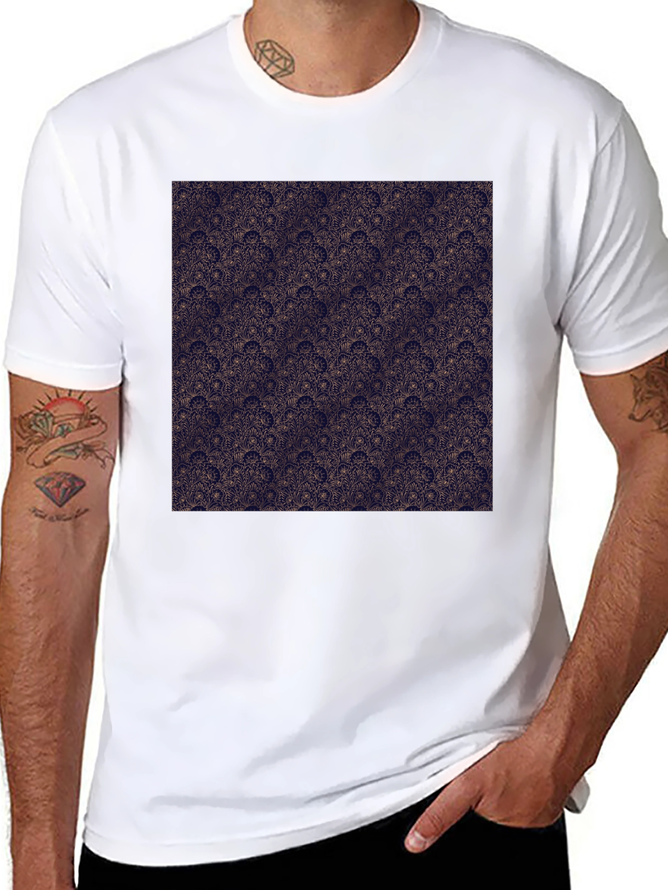Patterned Print Black T-Shirt