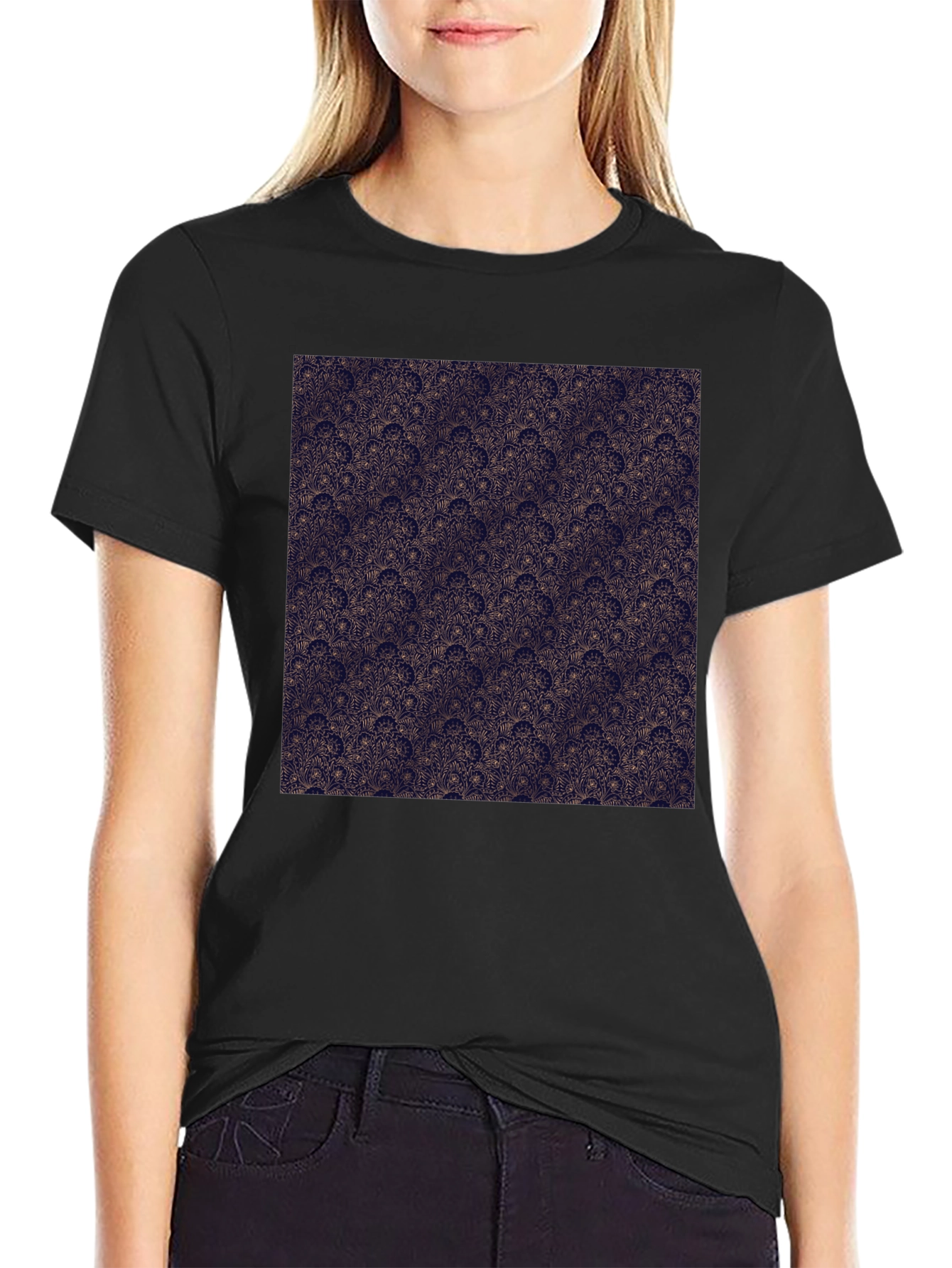 Patterned Print Black T-Shirt