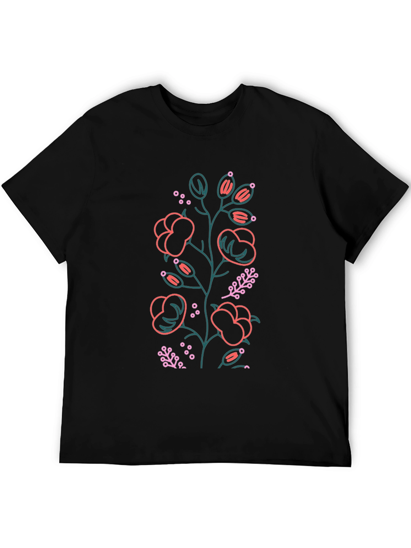 Floral Outline Graphic Tee - Black Cotton Blend