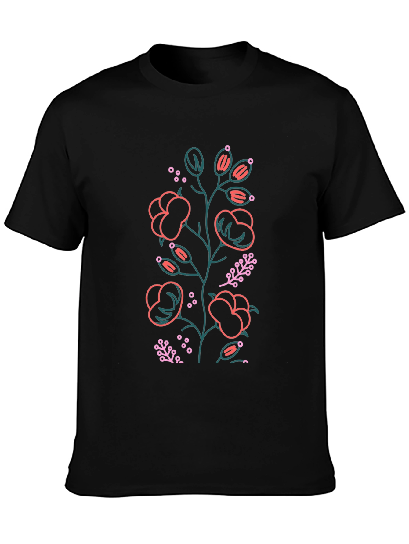 Floral Outline Graphic Tee - Black Cotton Blend