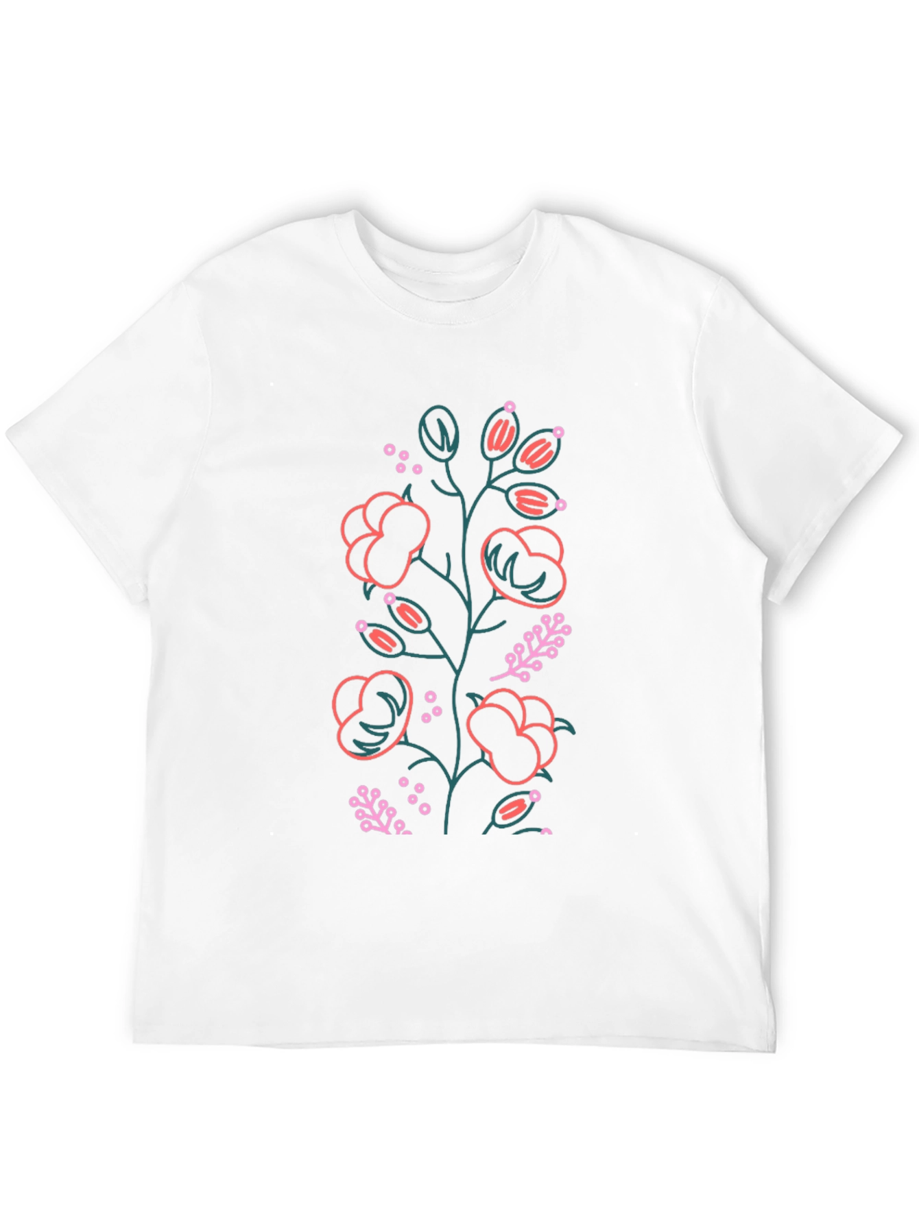 Floral Outline Graphic Tee - Black Cotton Blend
