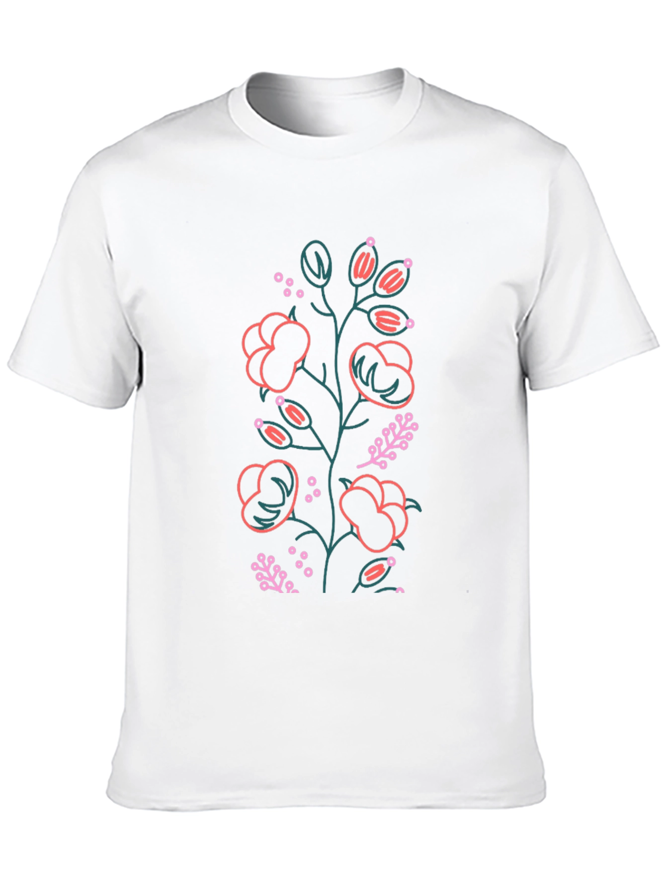 Floral Outline Graphic Tee - Black Cotton Blend