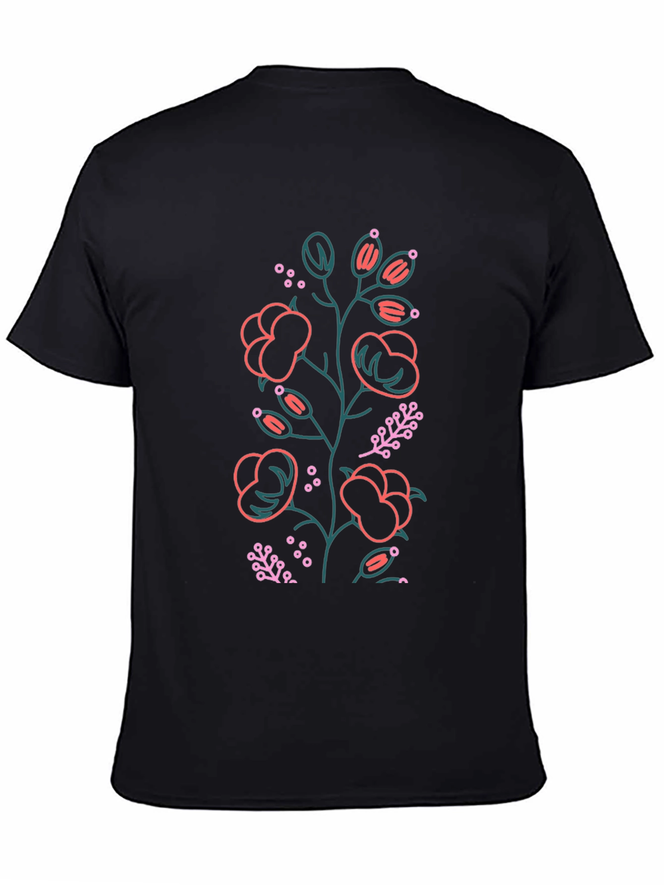 Floral Outline Graphic Tee - Black Cotton Blend