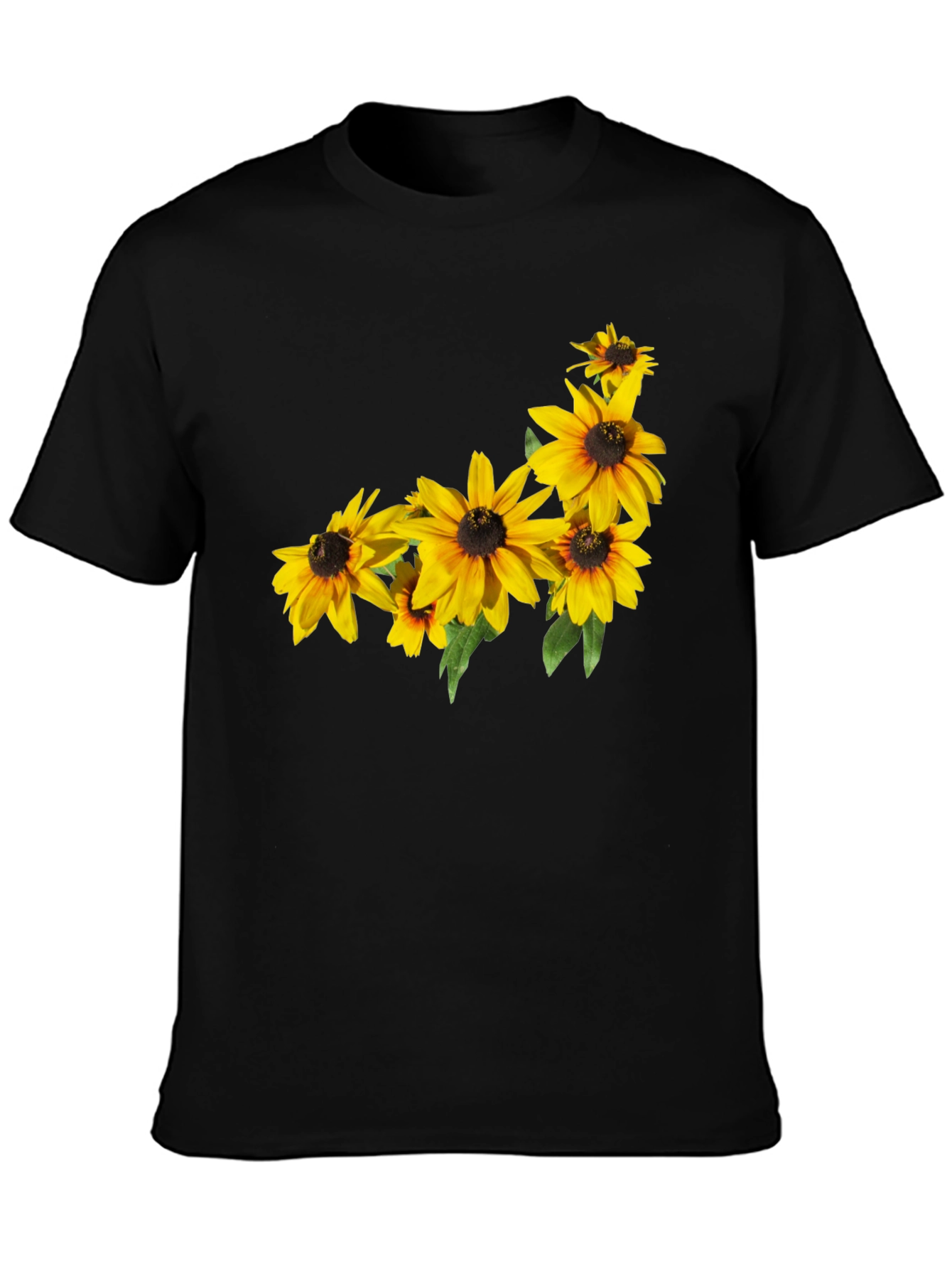 Black T-Shirt with Floral Sunflower Design