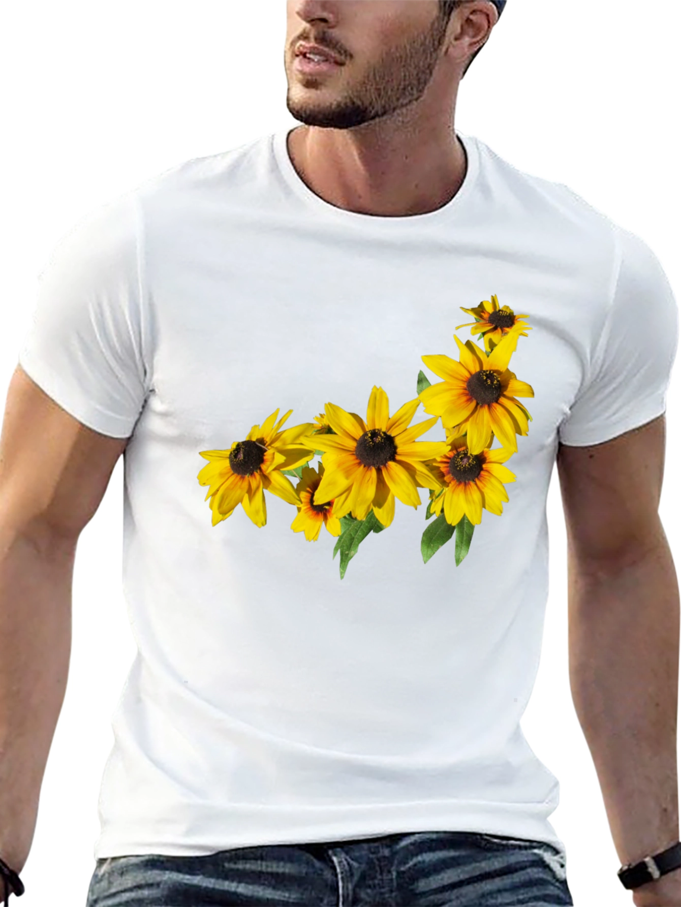 Black T-Shirt with Floral Sunflower Design