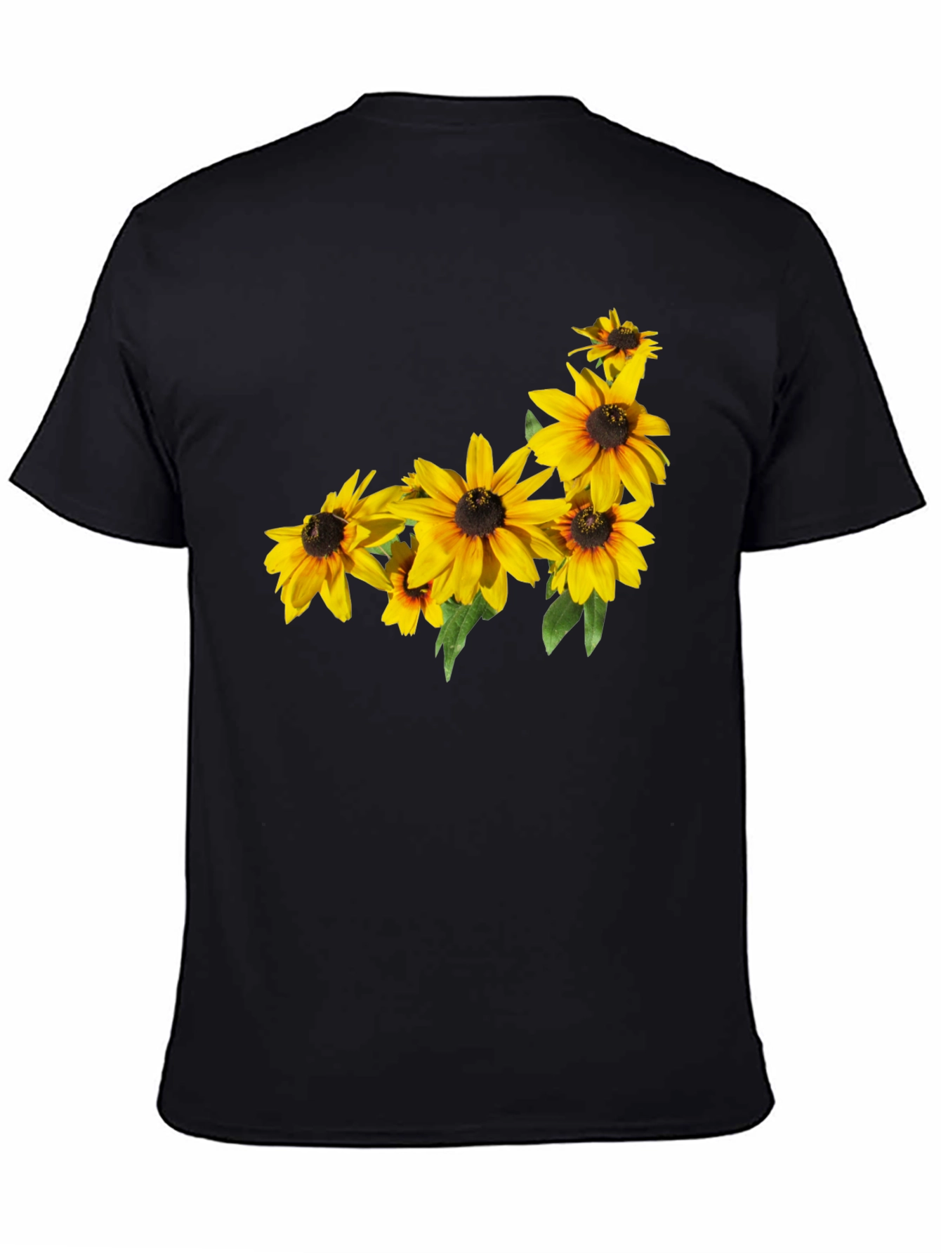 Black T-Shirt with Floral Sunflower Design