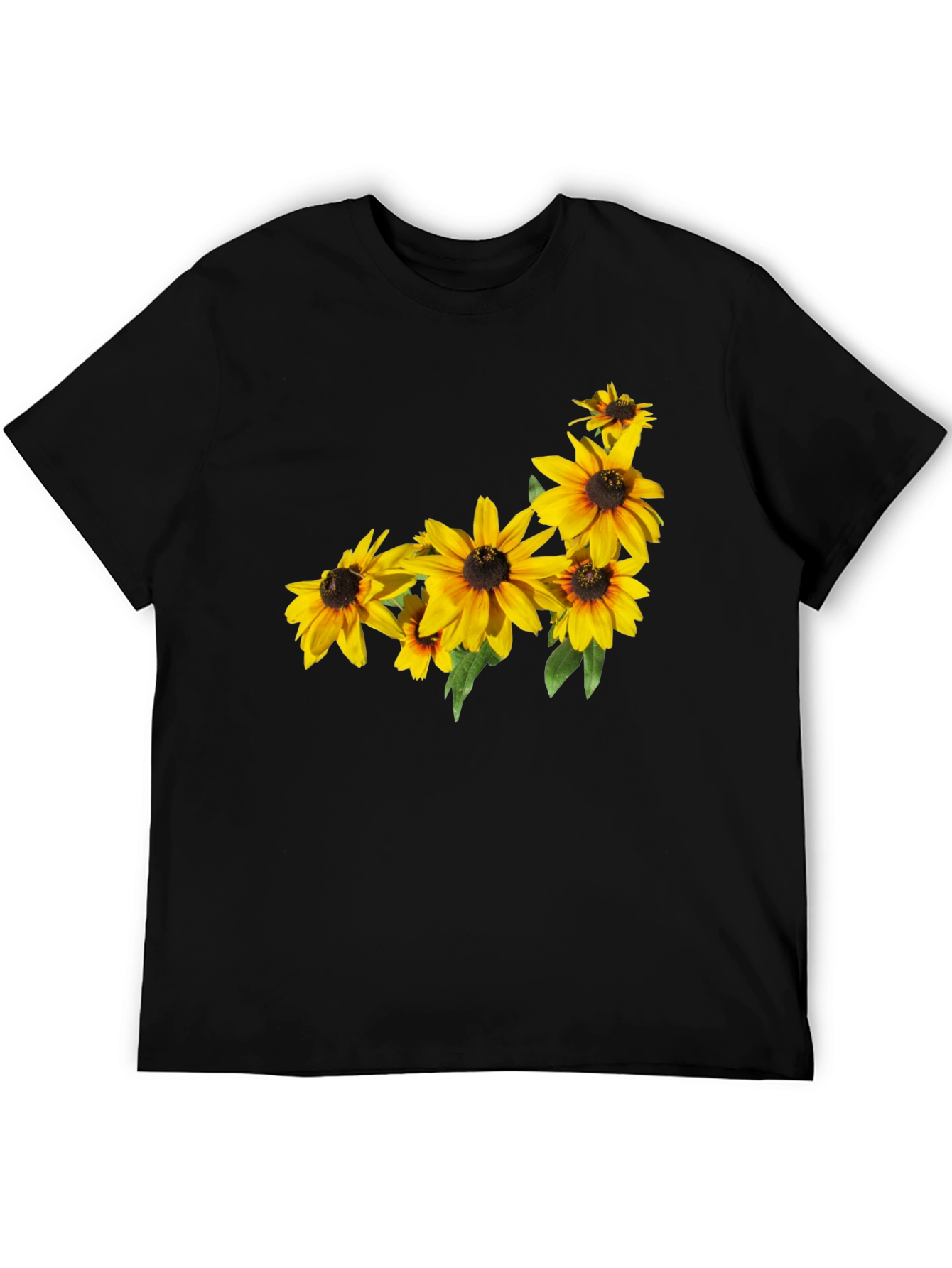 Black T-Shirt with Floral Sunflower Design