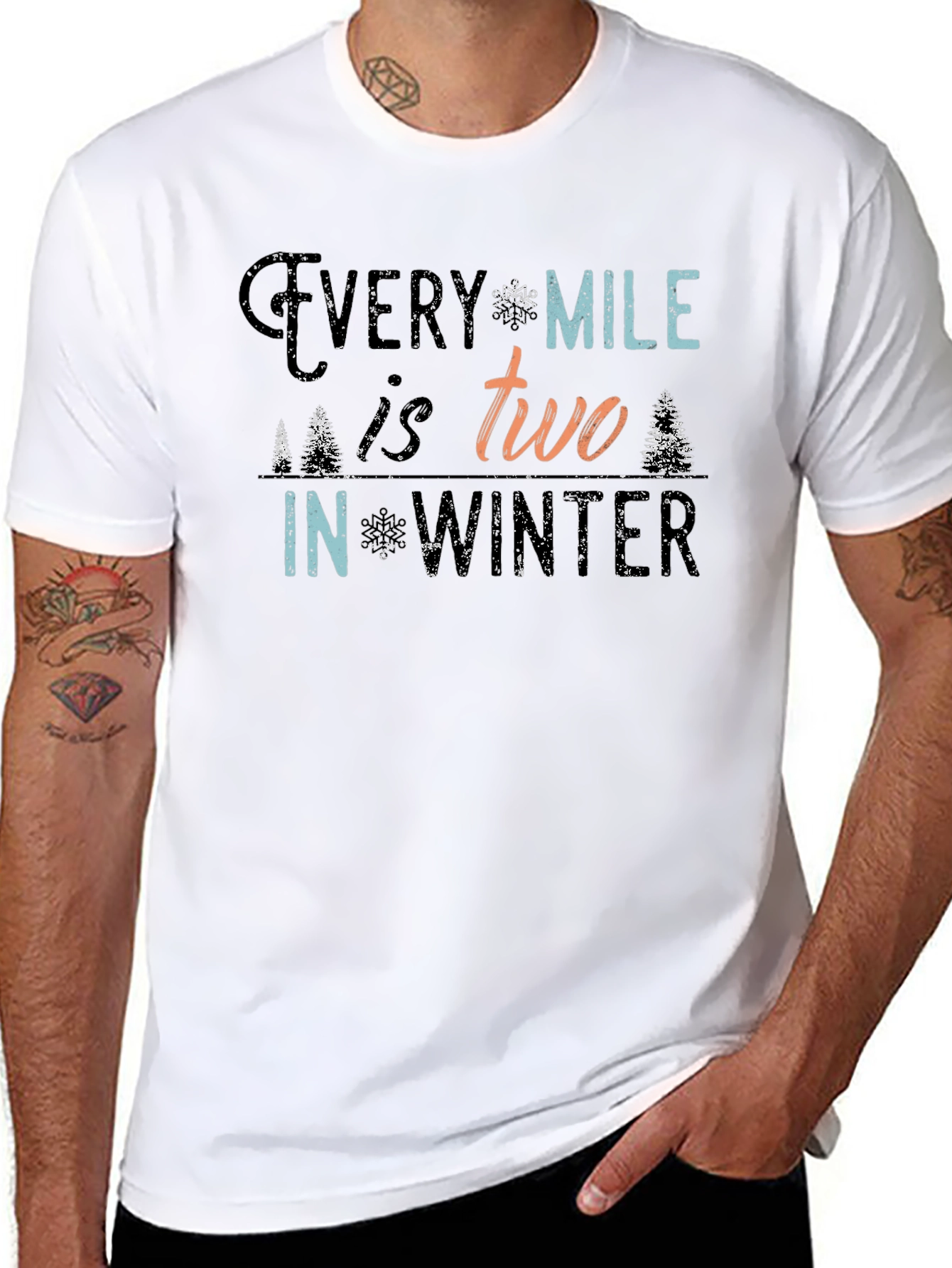 Every Mile is Two in Winter Black T-Shirt
