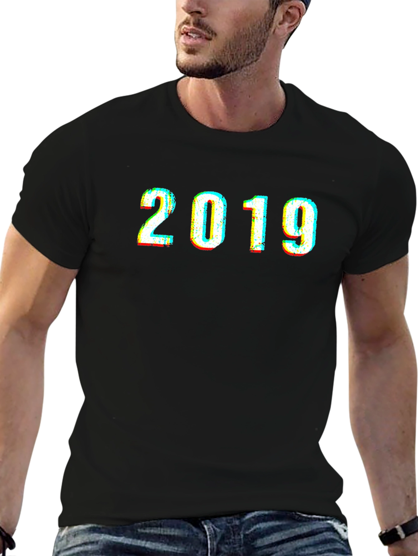 2019 Graphic Print Black T-Shirt