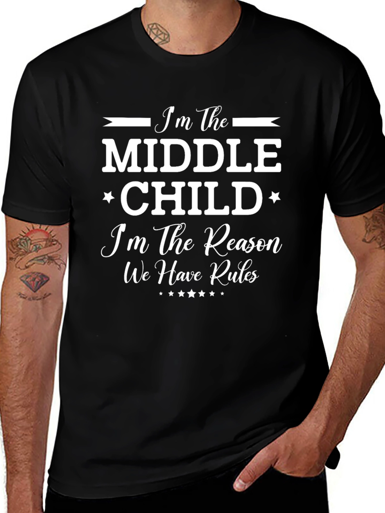 Middle Child Reason For Rules Black Cotton T-Shirt