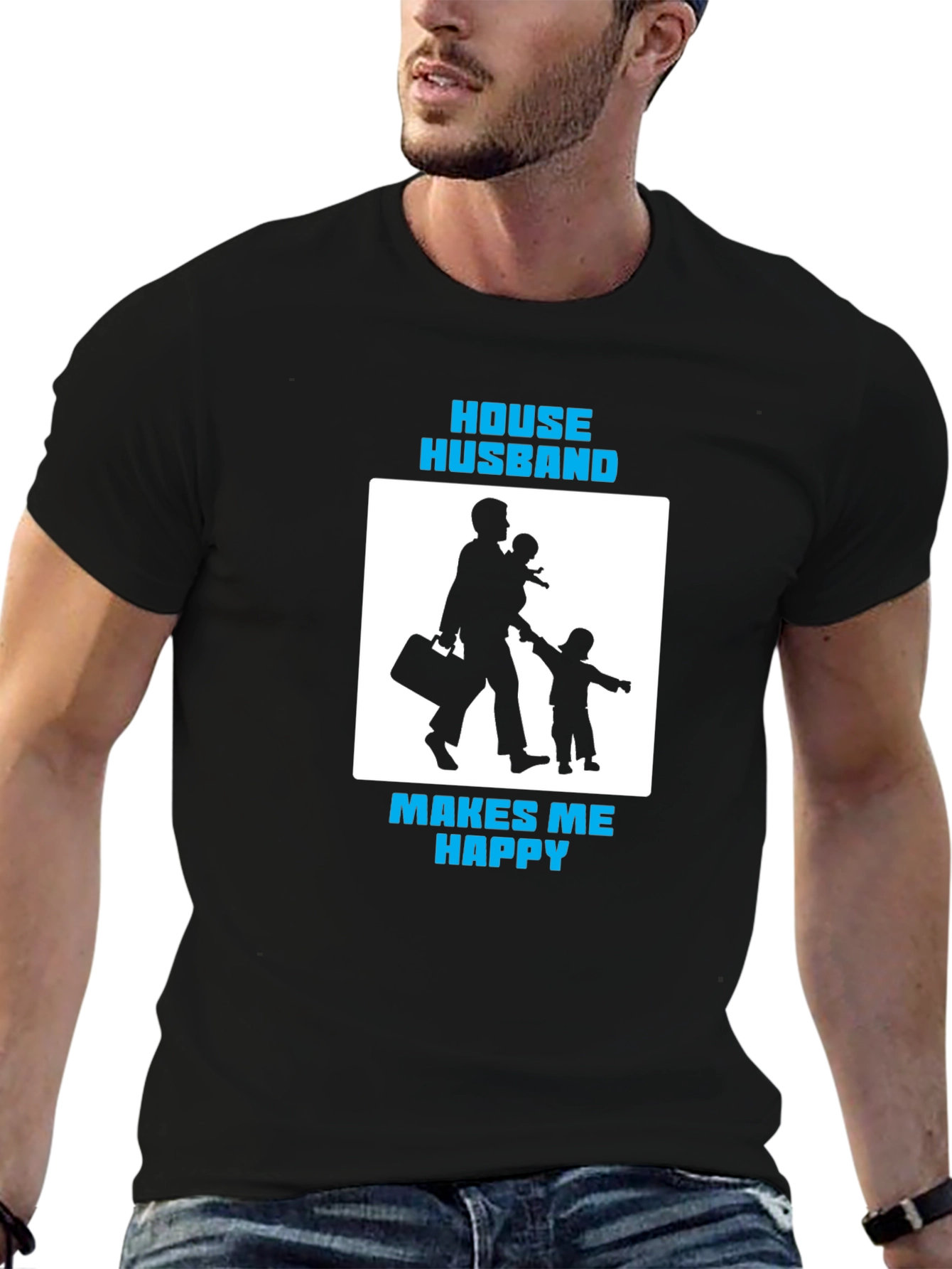 House Husband Makes Me Happy Black T-Shirt