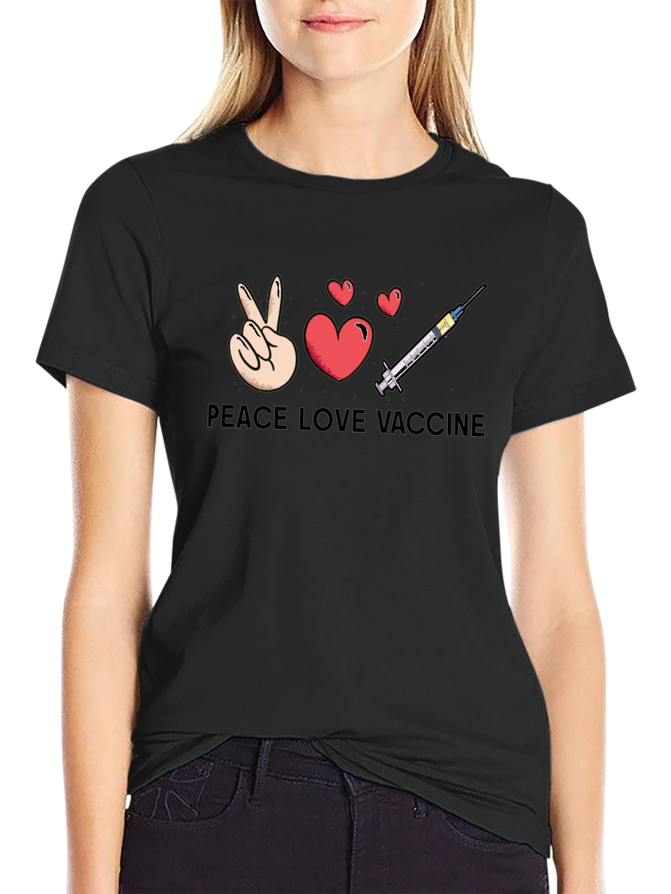 Peace Love Vaccine Graphic Tee - Pro-Vaccine T-Shirt