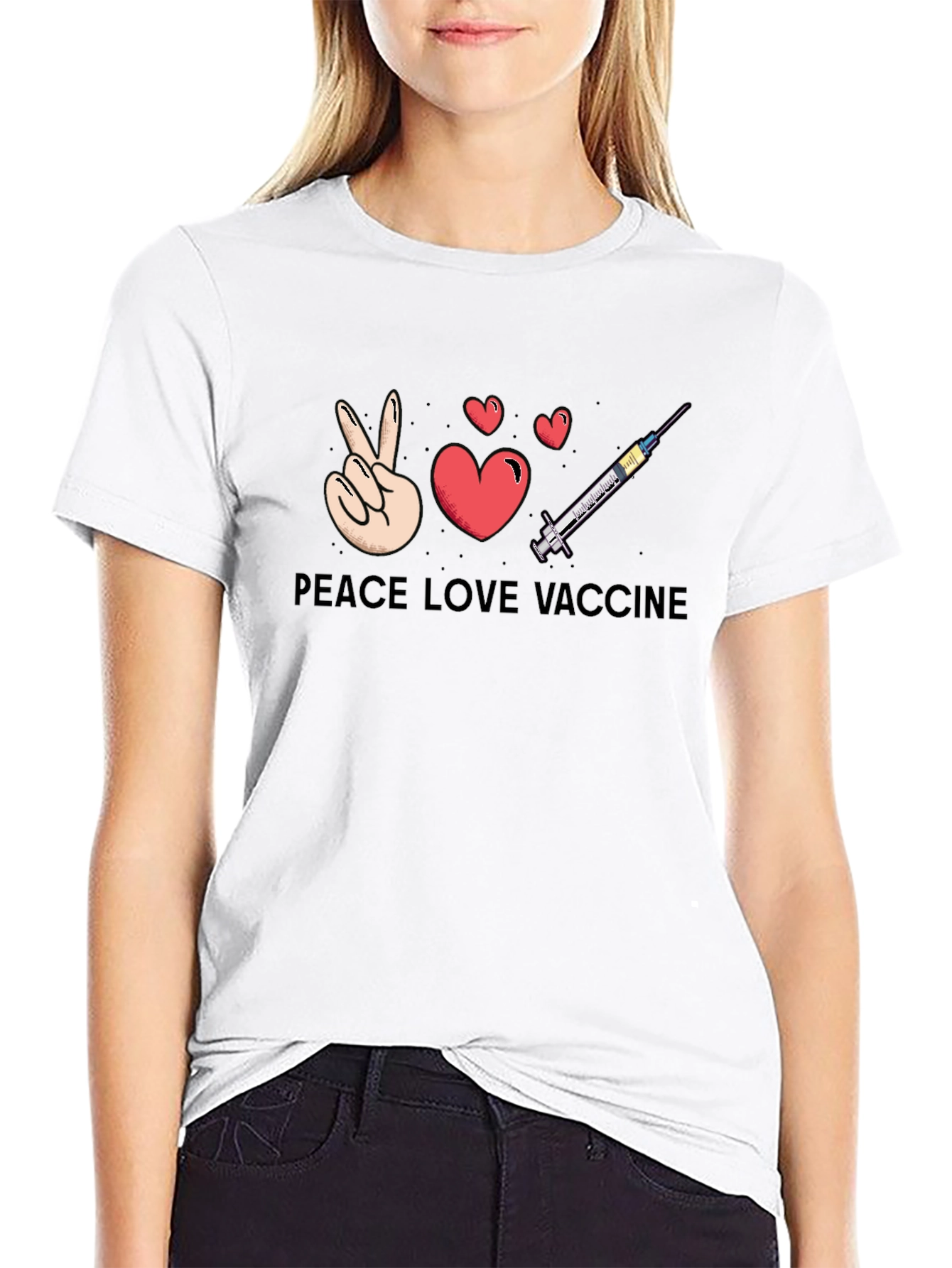 Peace Love Vaccine Graphic Tee - Pro-Vaccine T-Shirt