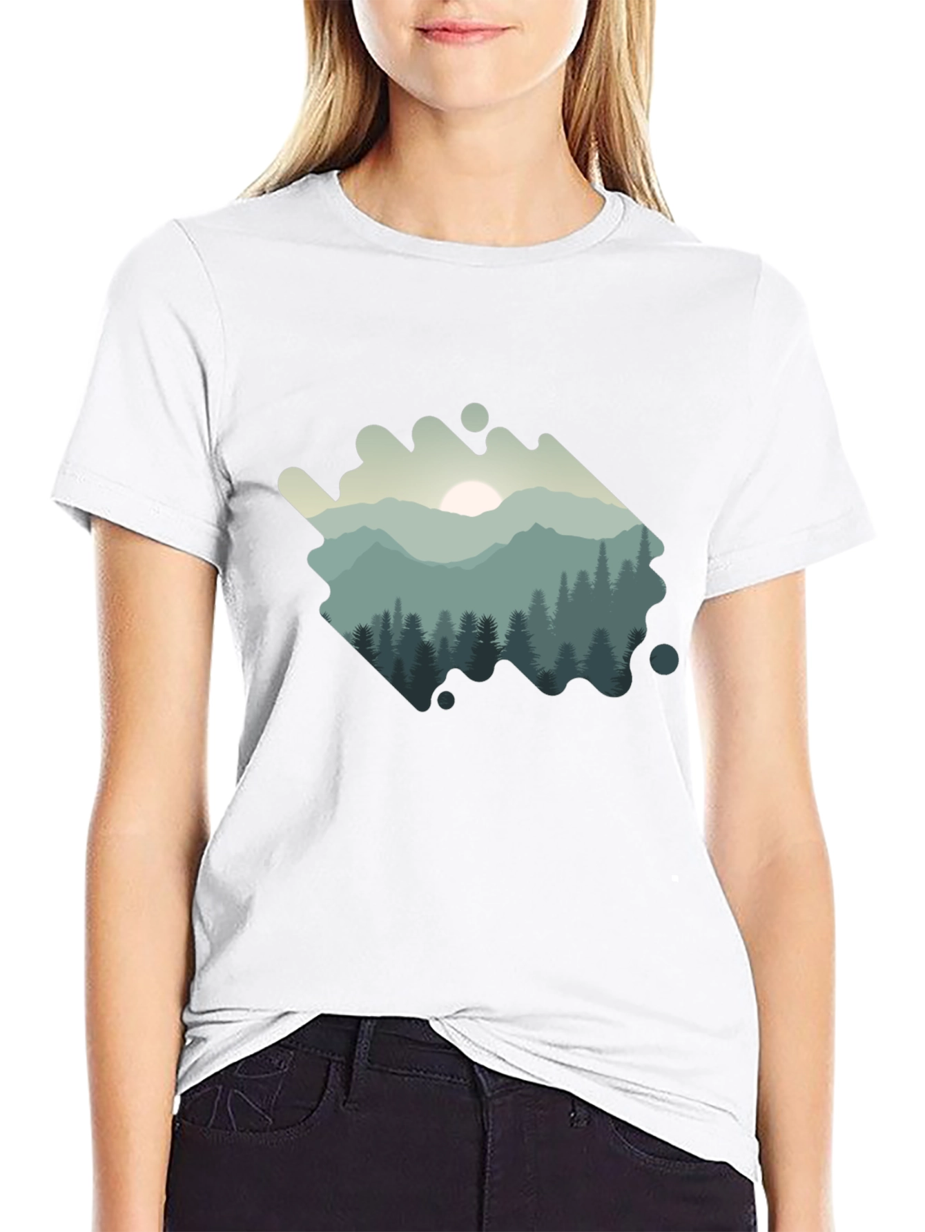 Nature Scene Graphic Tee - Mountain Forest T-Shirt