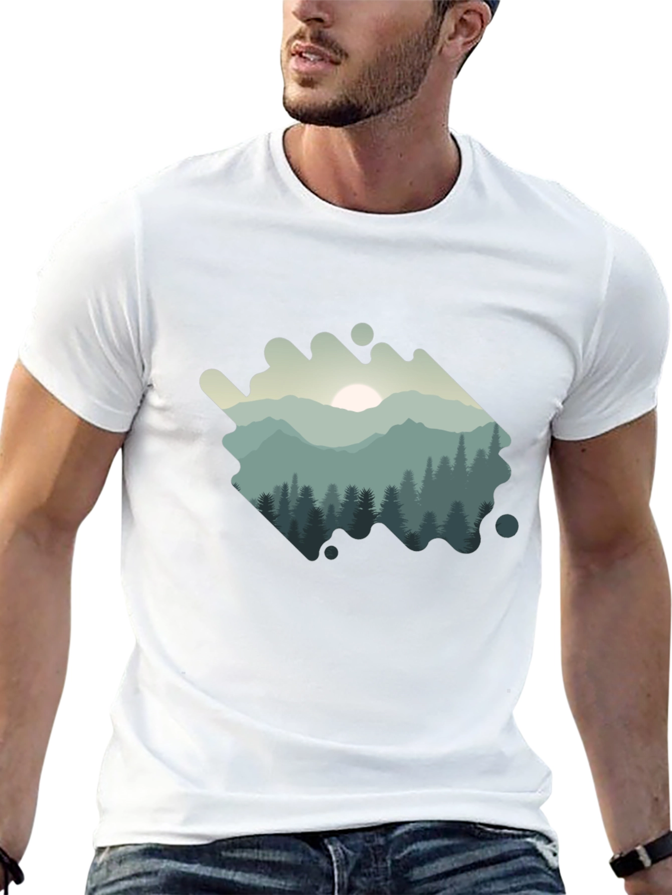 Nature Scene Graphic Tee - Mountain Forest T-Shirt