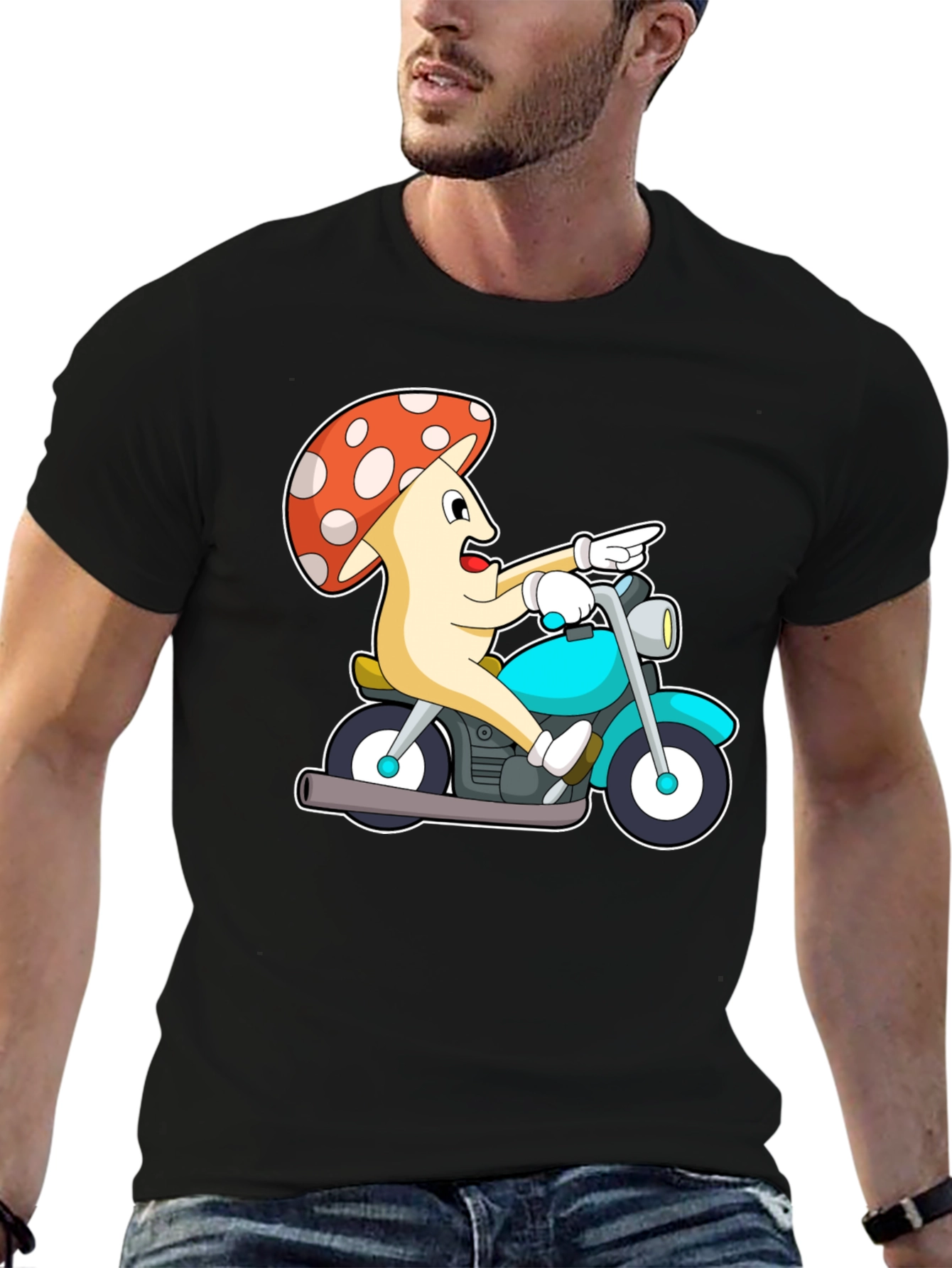 Mushroom Rider Graphic Tee - Black Cotton T-Shirt