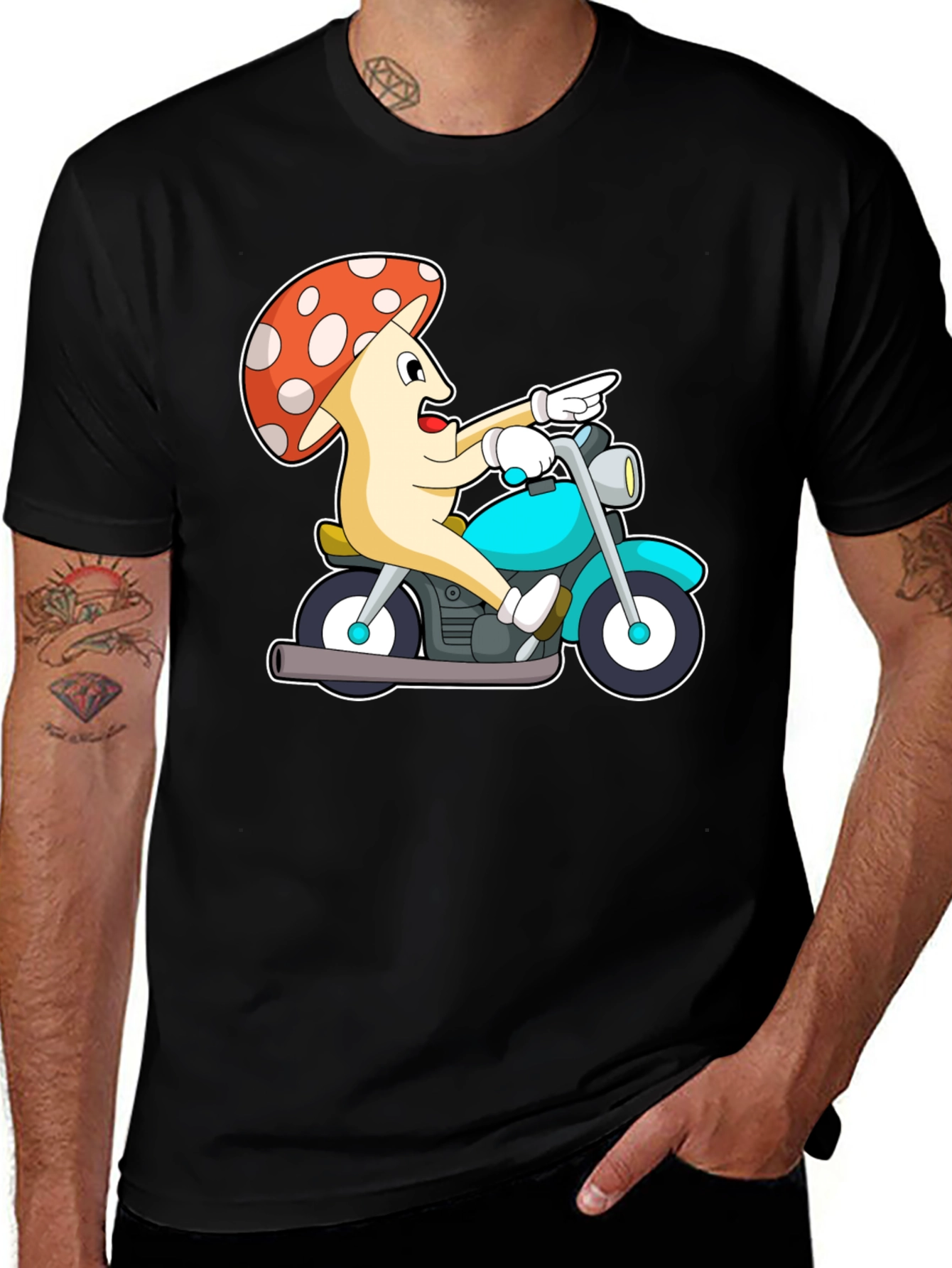 Mushroom Rider Graphic Tee - Black Cotton T-Shirt