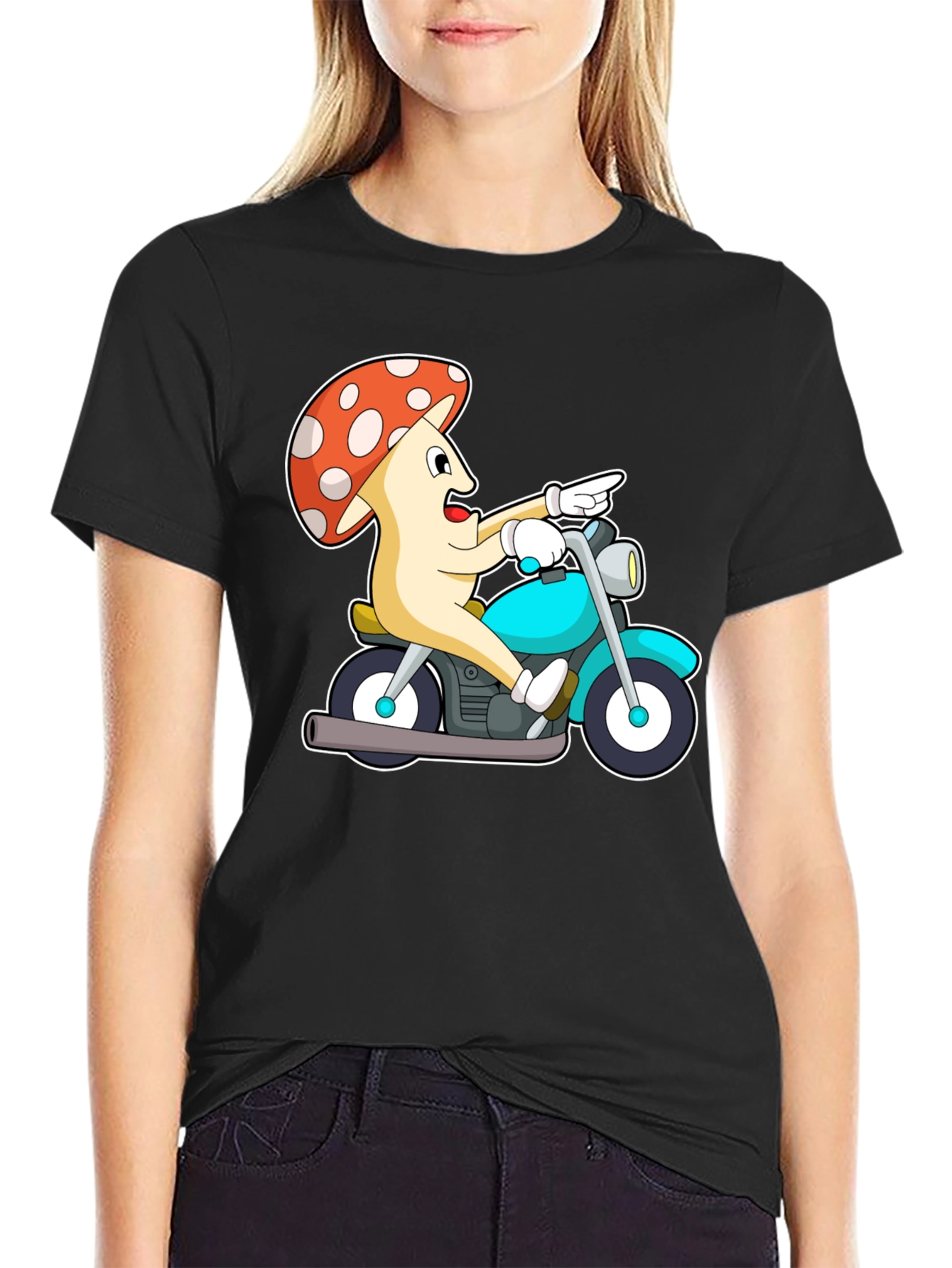 Mushroom Rider Graphic Tee - Black Cotton T-Shirt