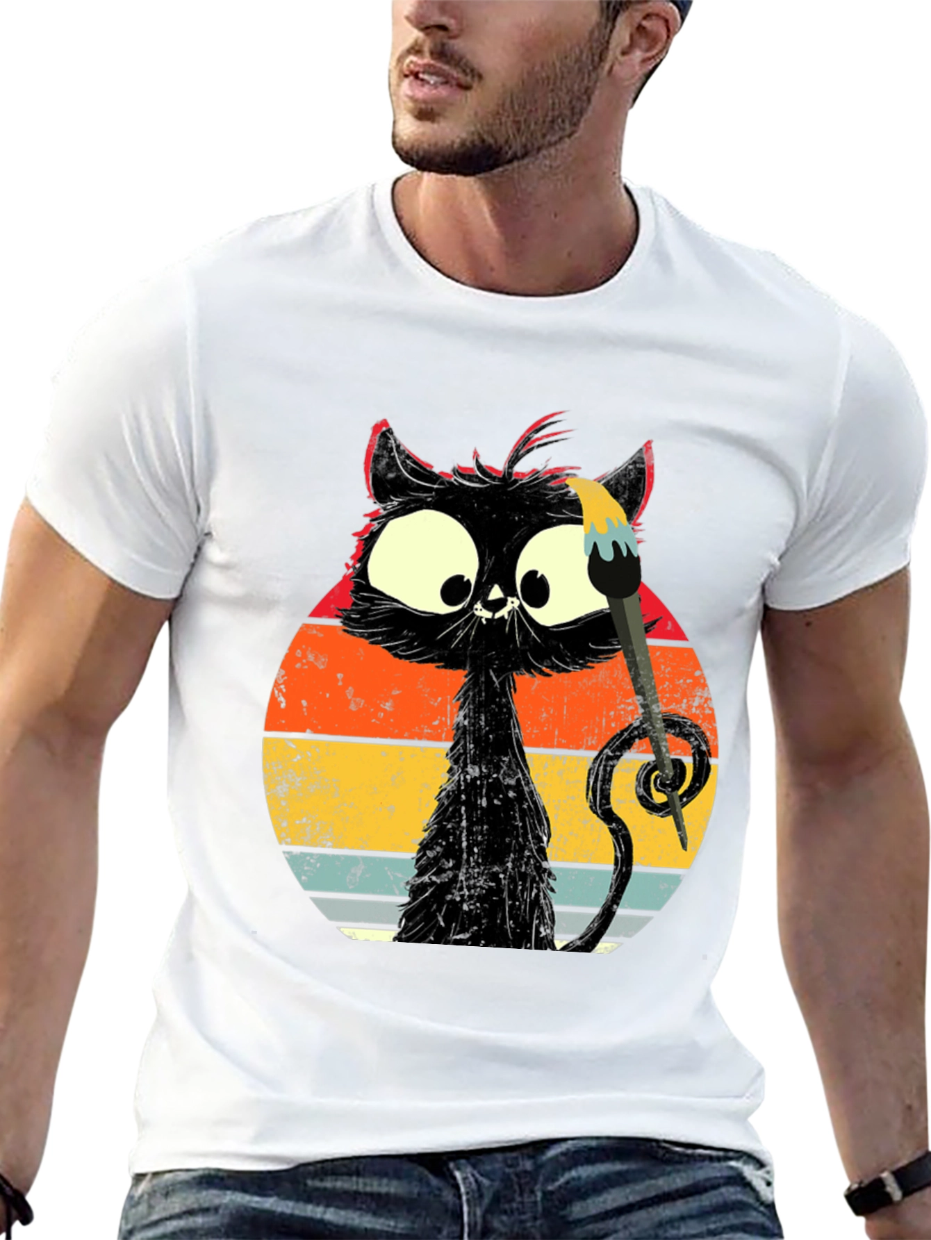Whimsical Cat Artist Graphic Tee