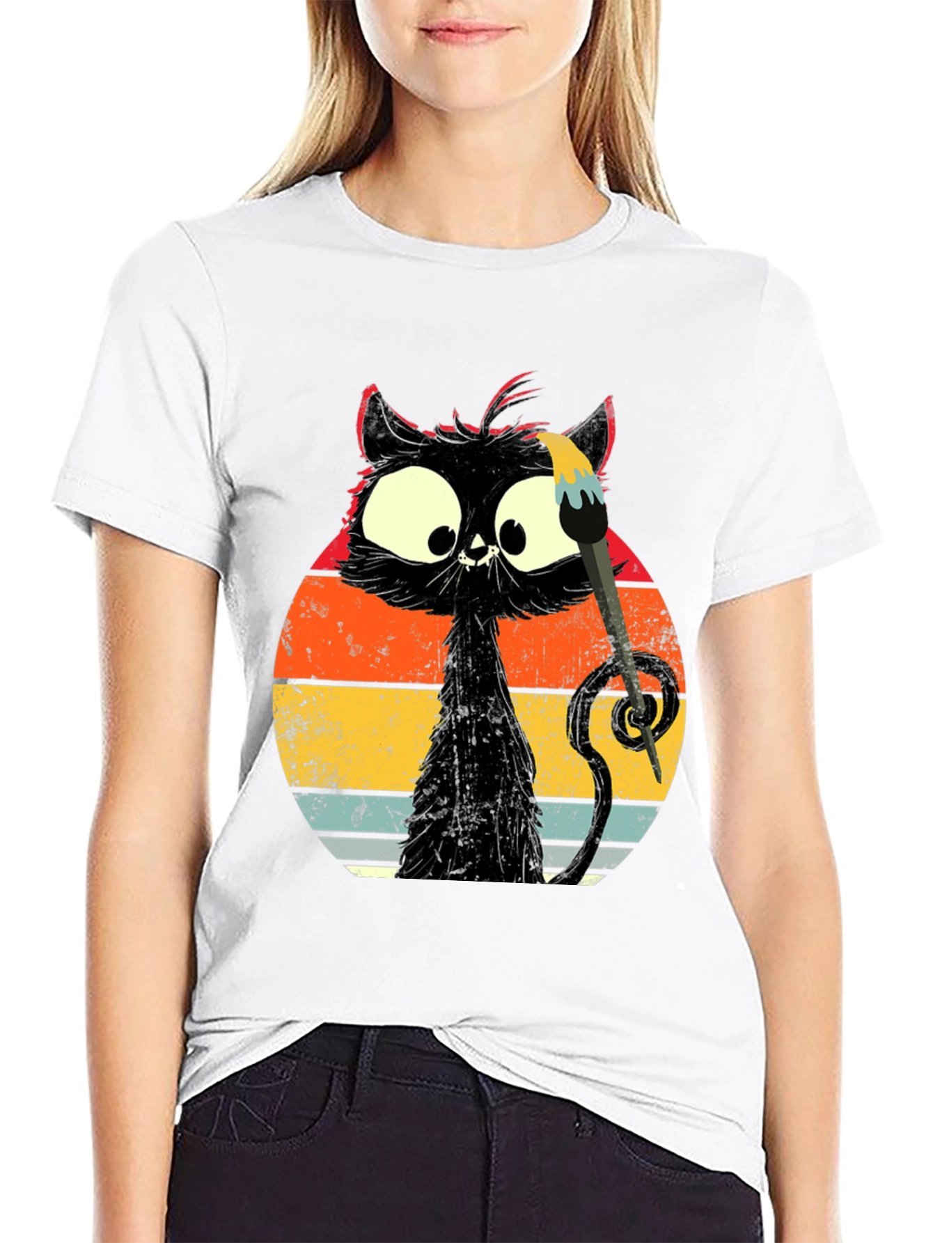 Whimsical Cat Artist Graphic Tee