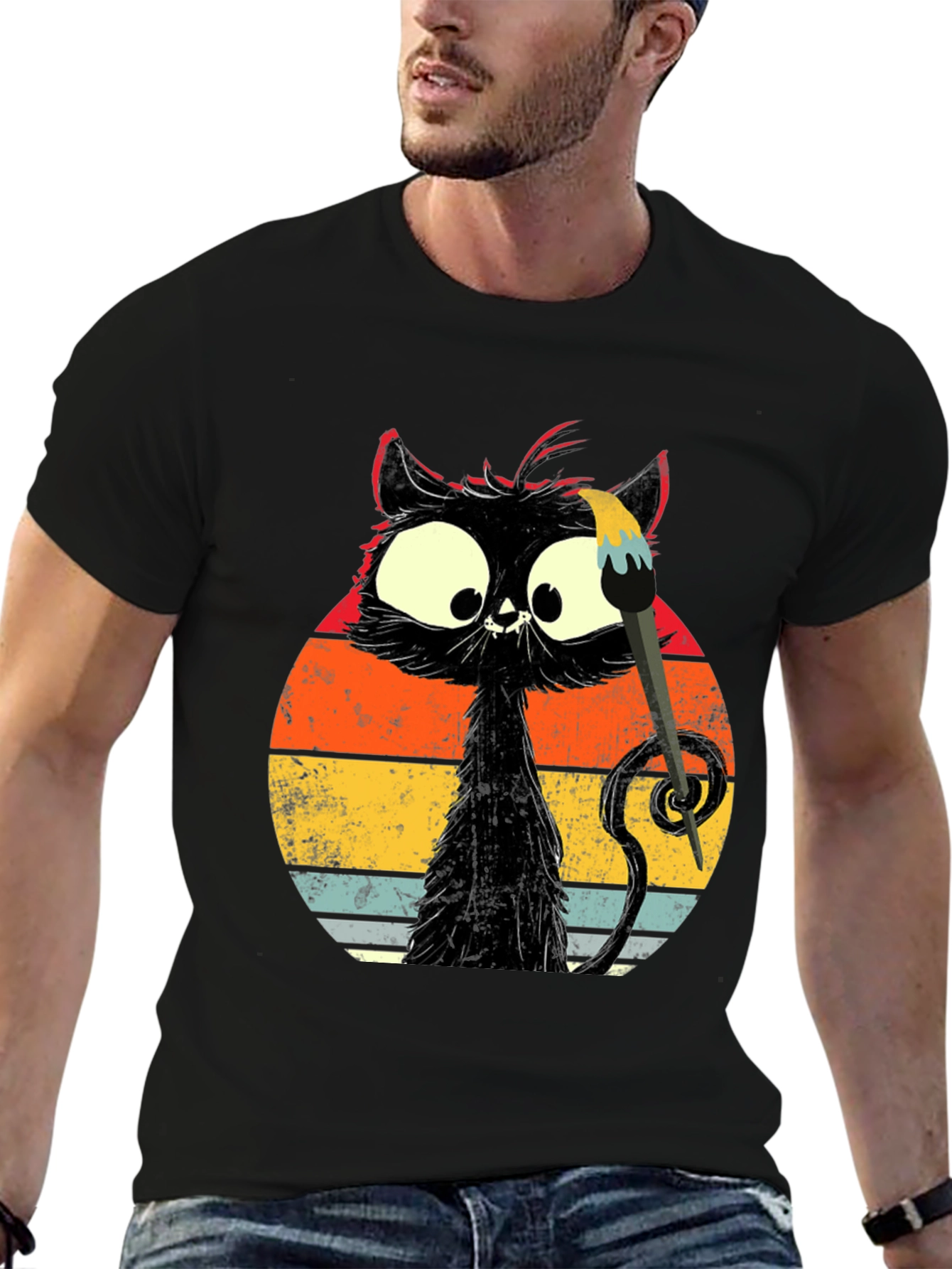 Whimsical Cat Artist Graphic Tee